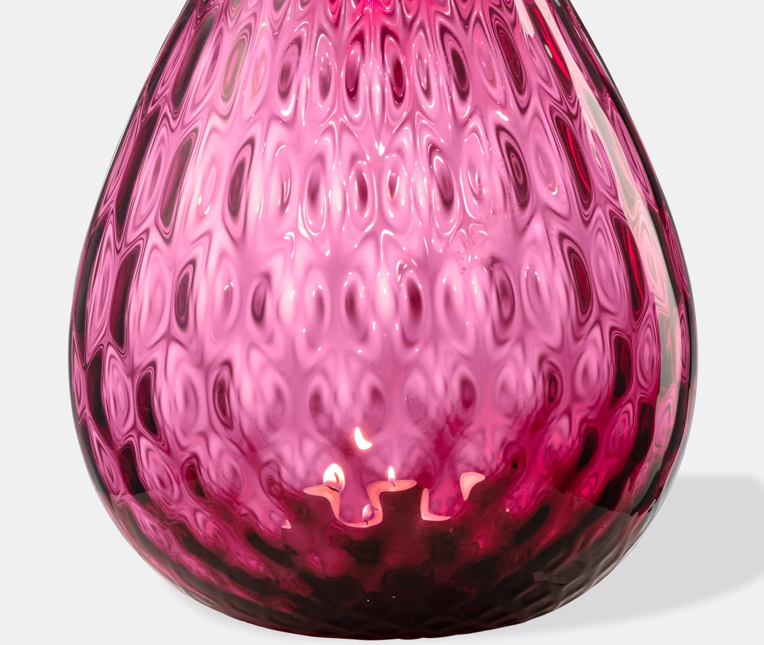 Large Candle Holder with Texture - Red, Glass