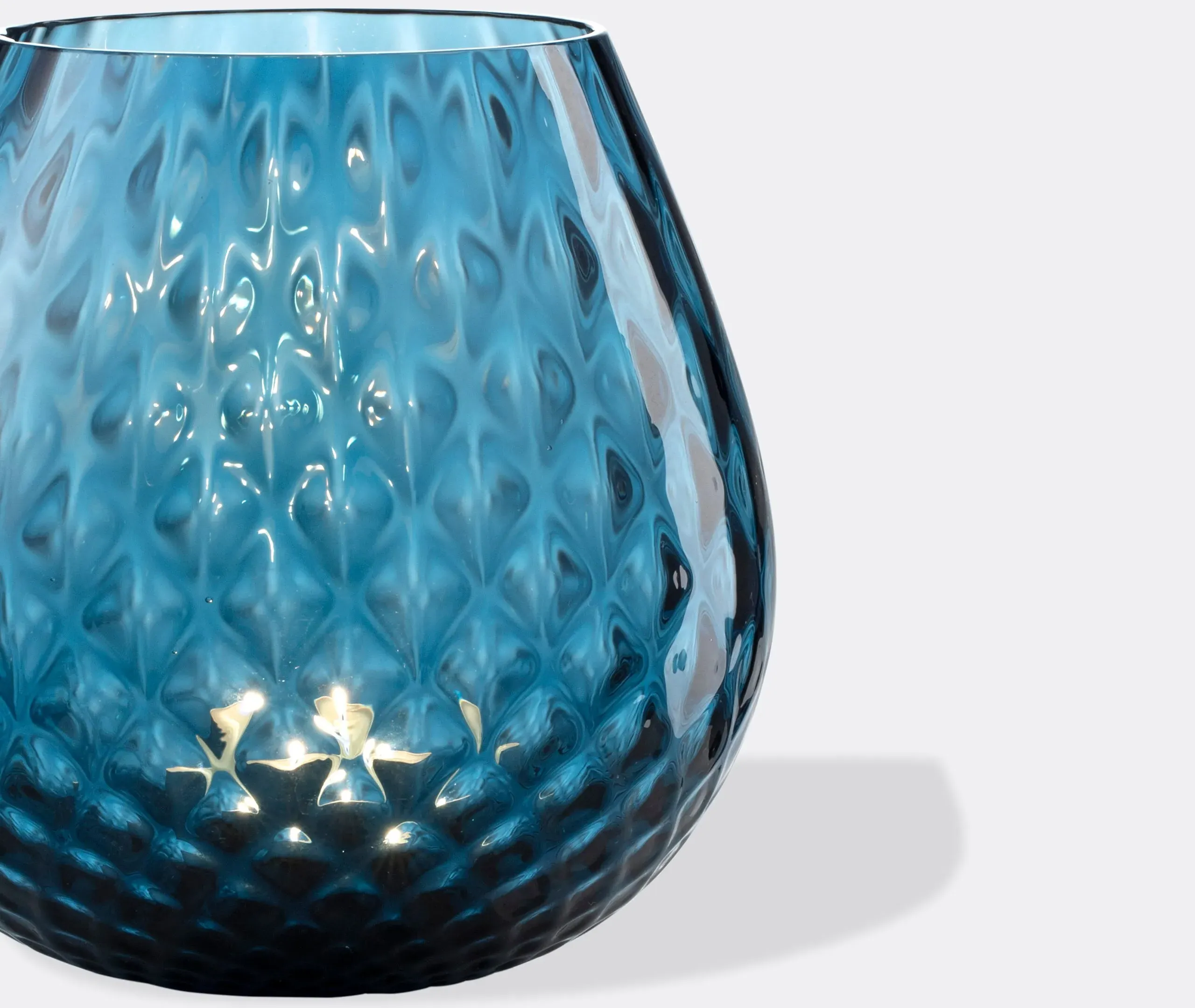 Medium Candle Holder with Texture - Blue, Glass