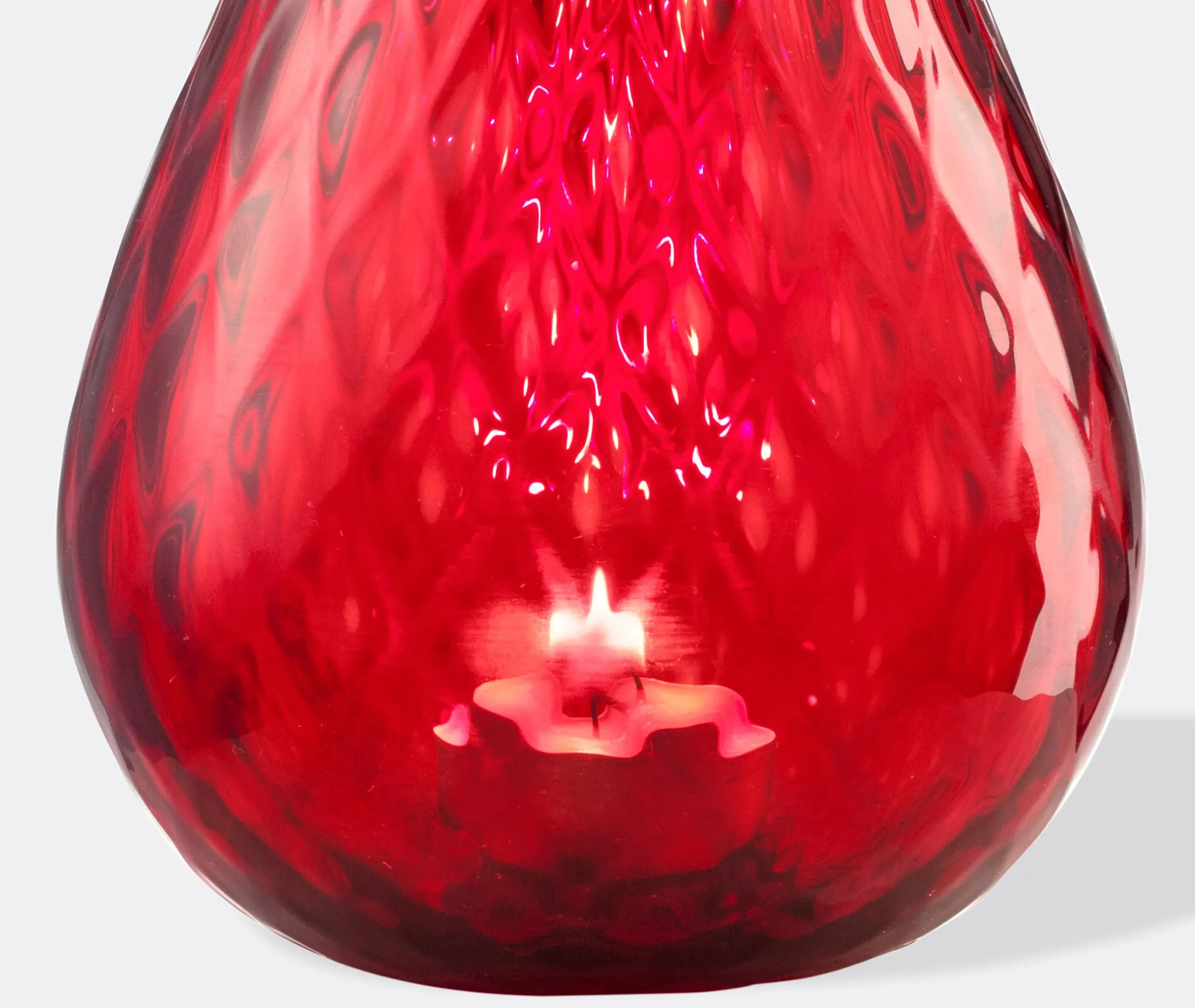 Medium Candle Holder with Texture - Red, Glass