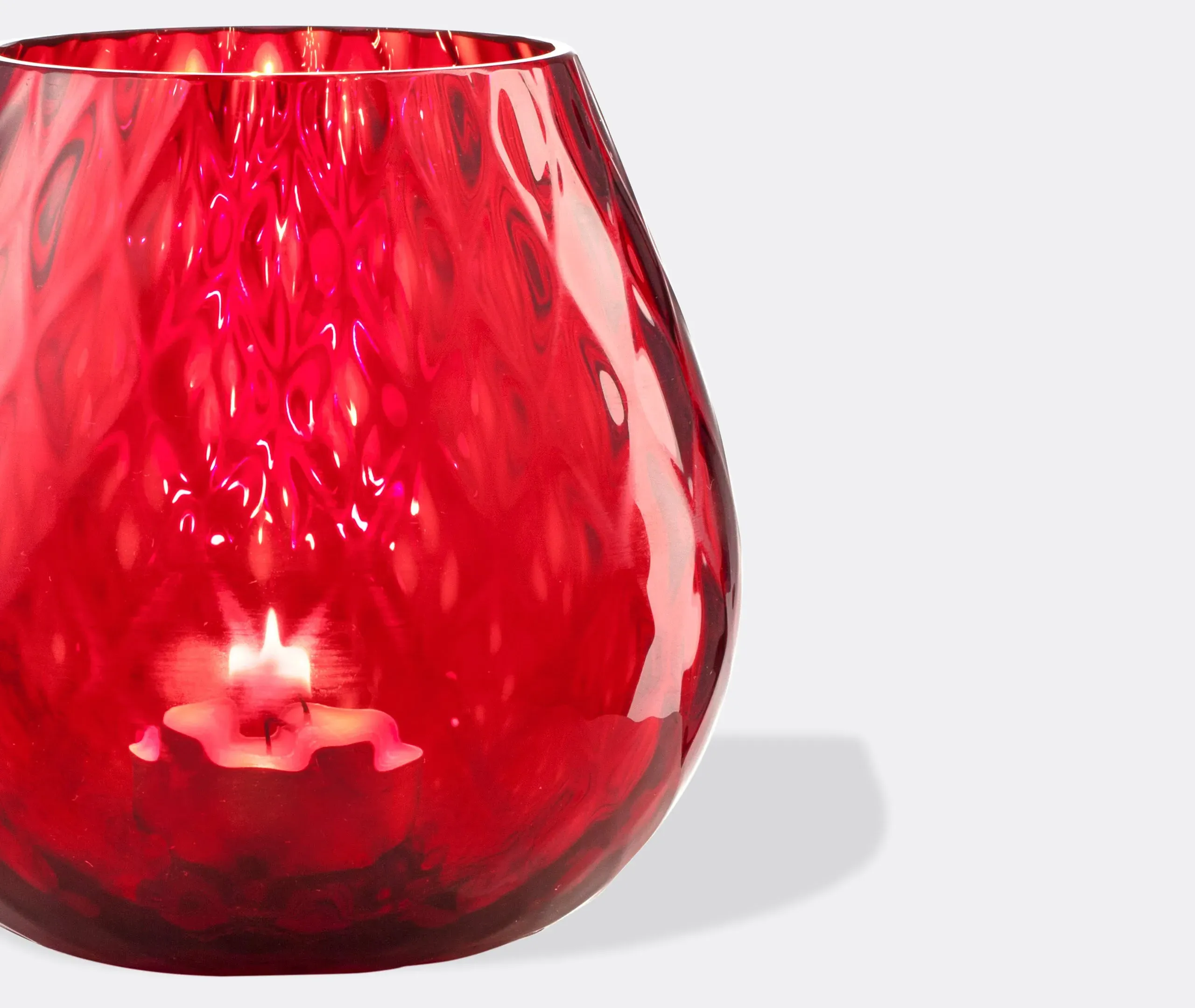 Medium Candle Holder with Texture - Red, Glass