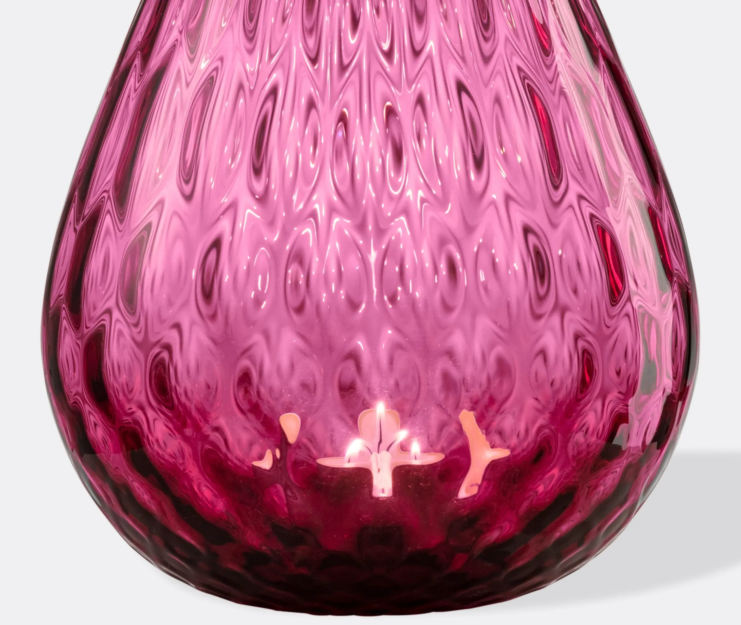 Medium Candle Holder with Texture - Red, Glass