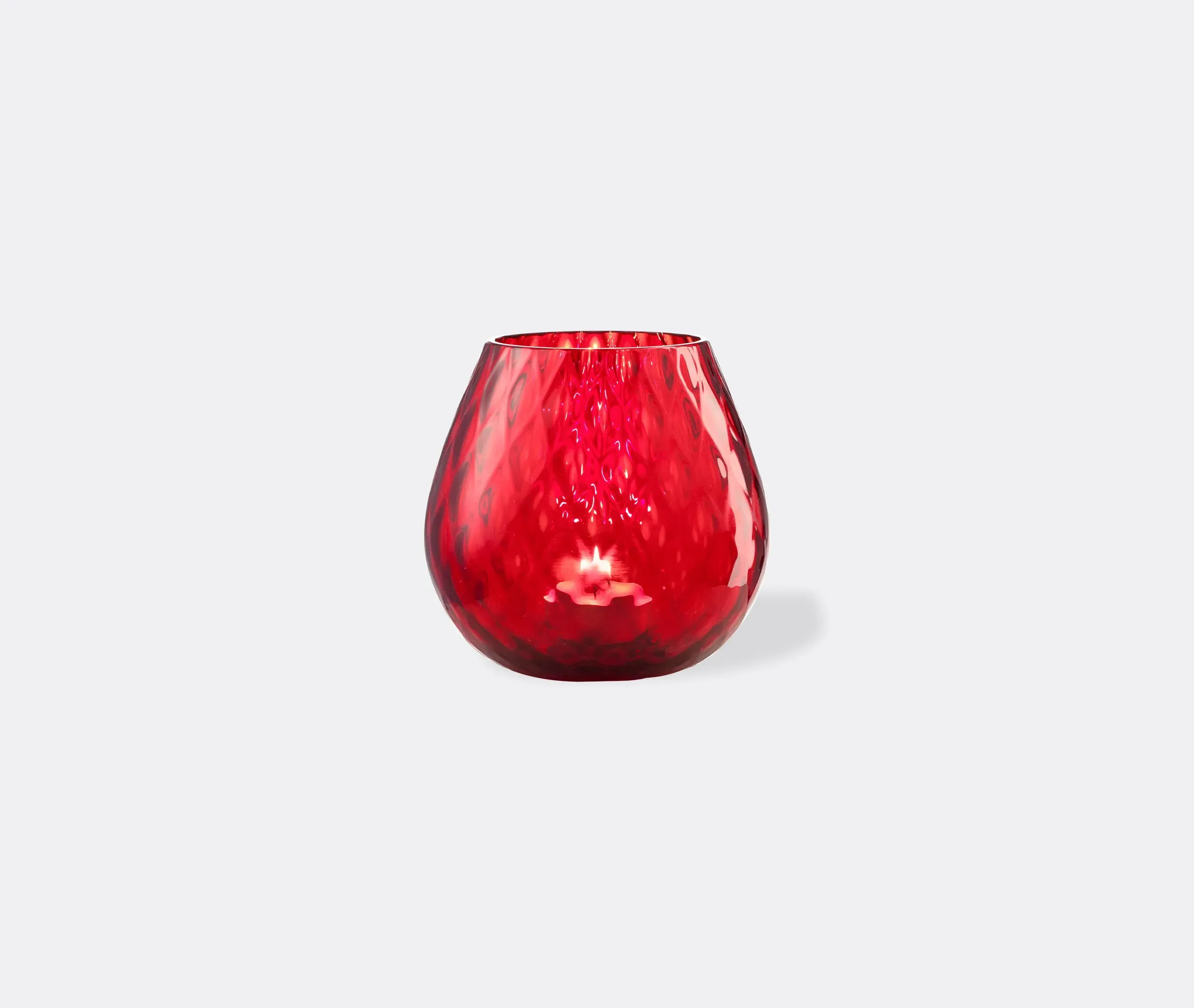 Medium Candle Holder with Texture - Red, Glass