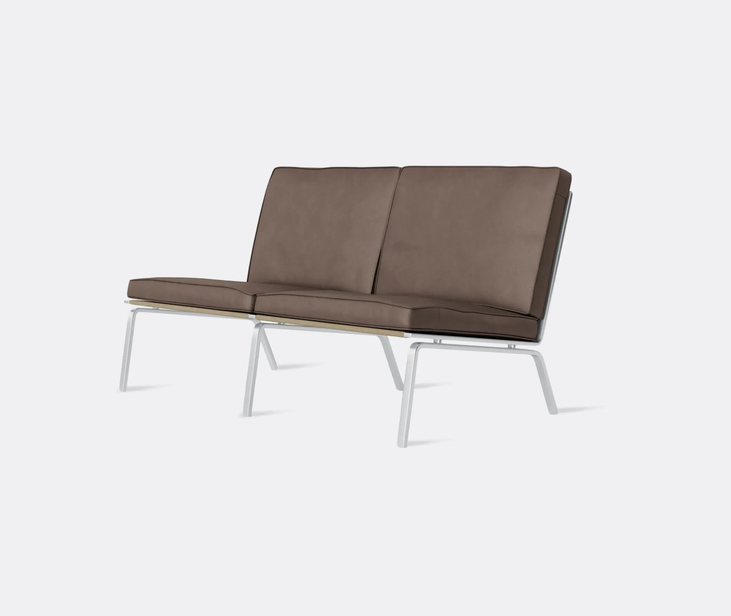 2-Seater Sofa with Steel Frame - Brown, Leather