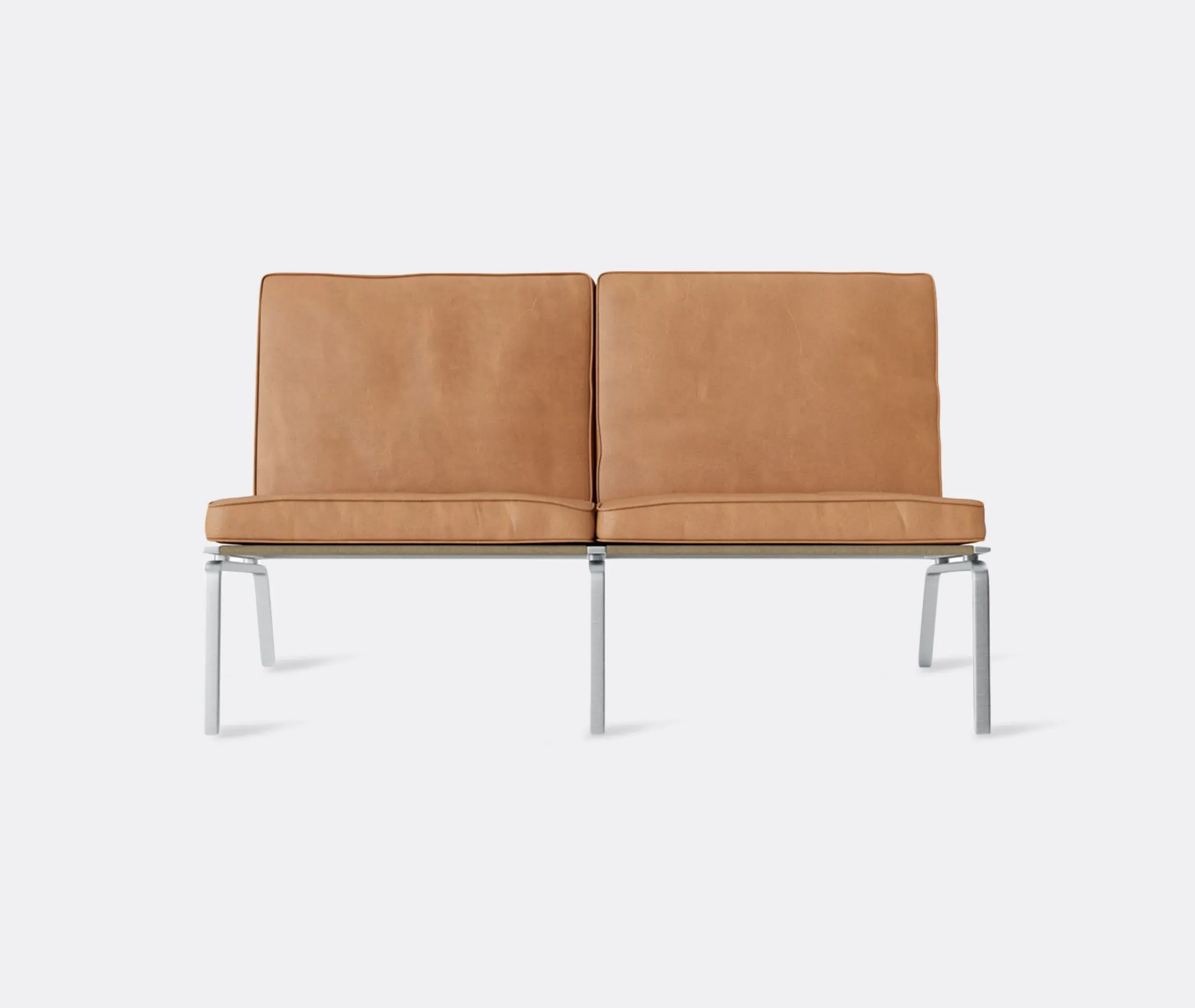 2-Seater Sofa with Steel Frame - Camel, Leather