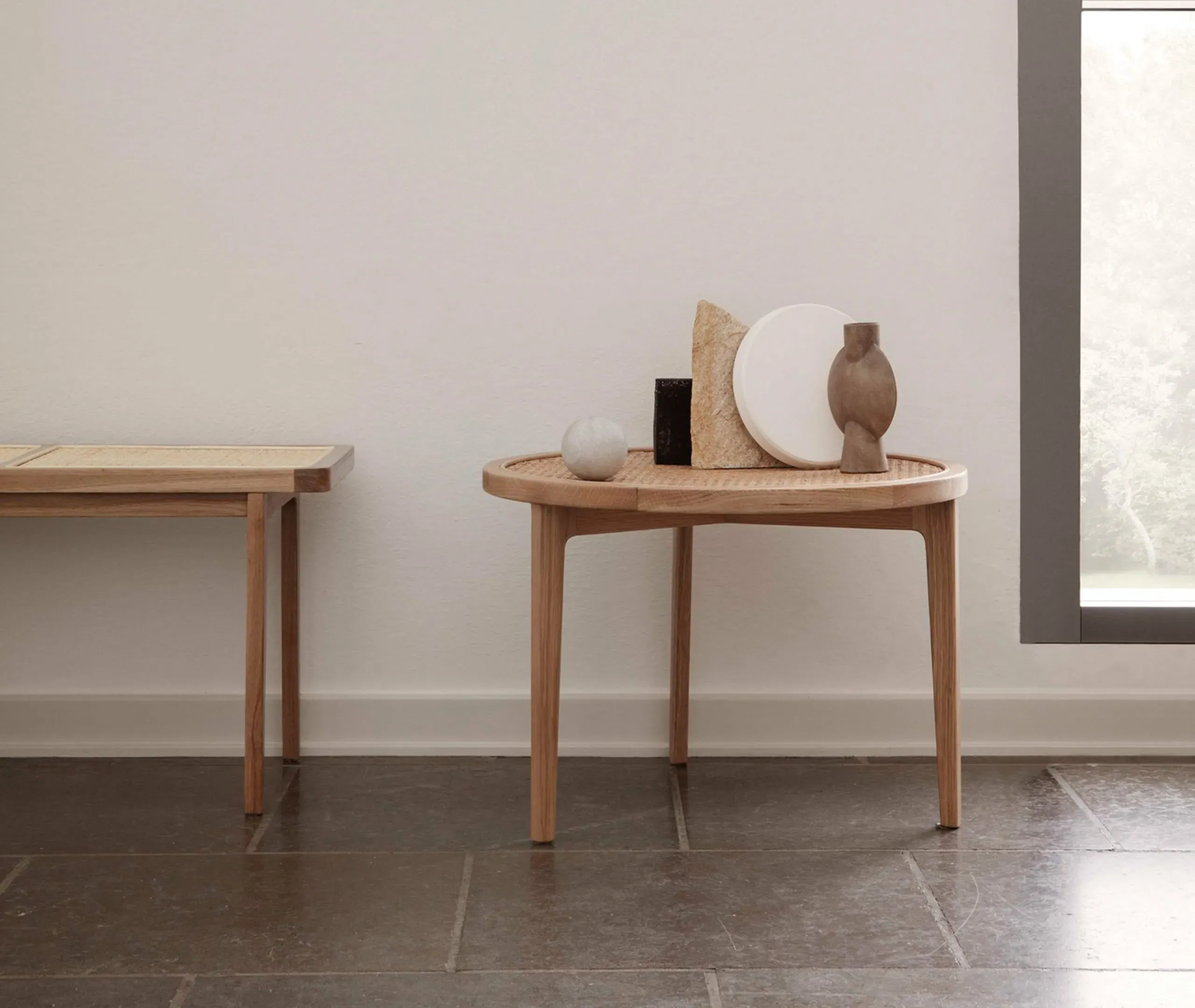 Coffee Table with Rattan Inlay - Brown, Oak