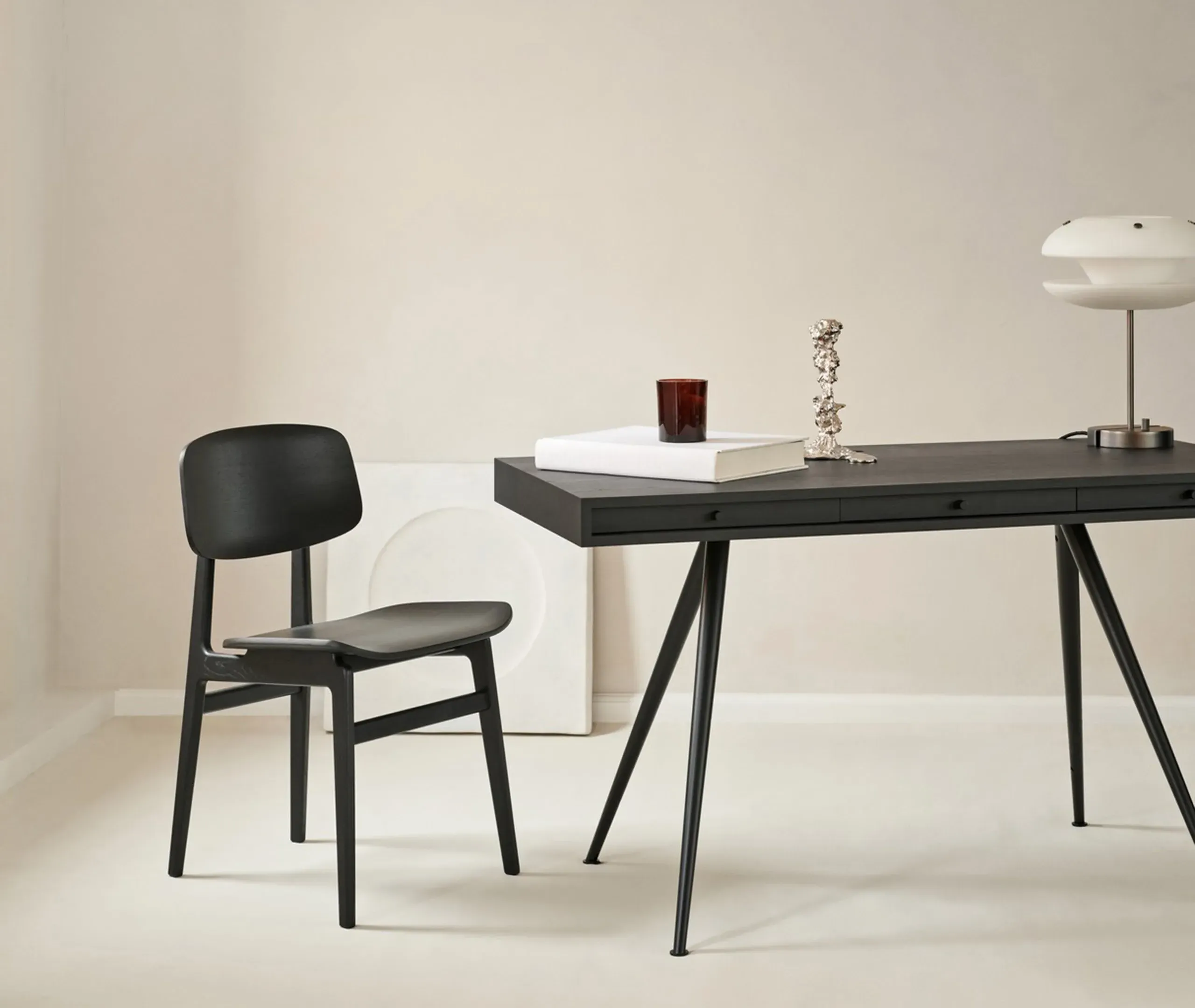 JFK Desk with 3 Drawers - Black, Ash Veneer