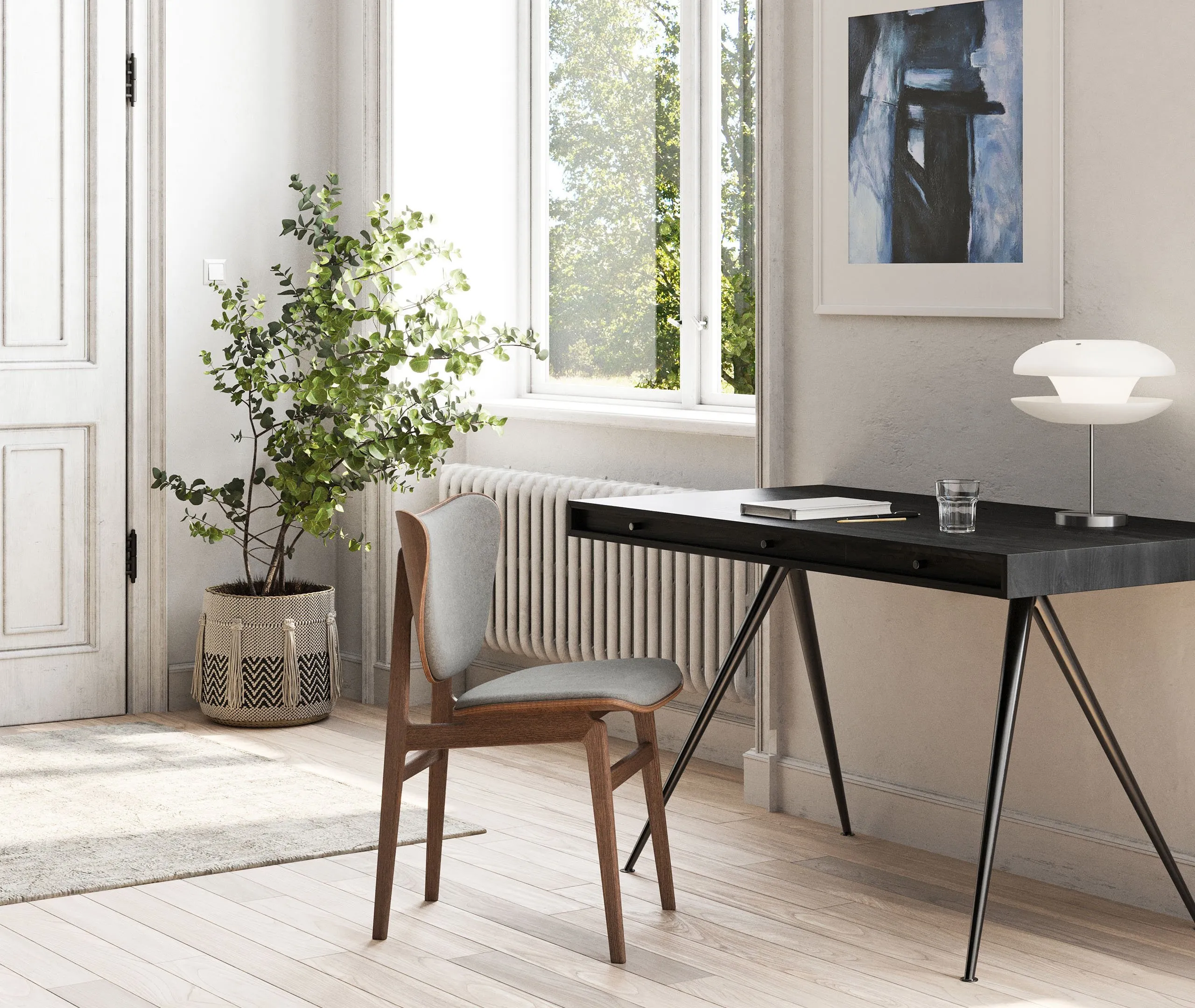 JFK Desk with 3 Drawers - Black, Ash Veneer
