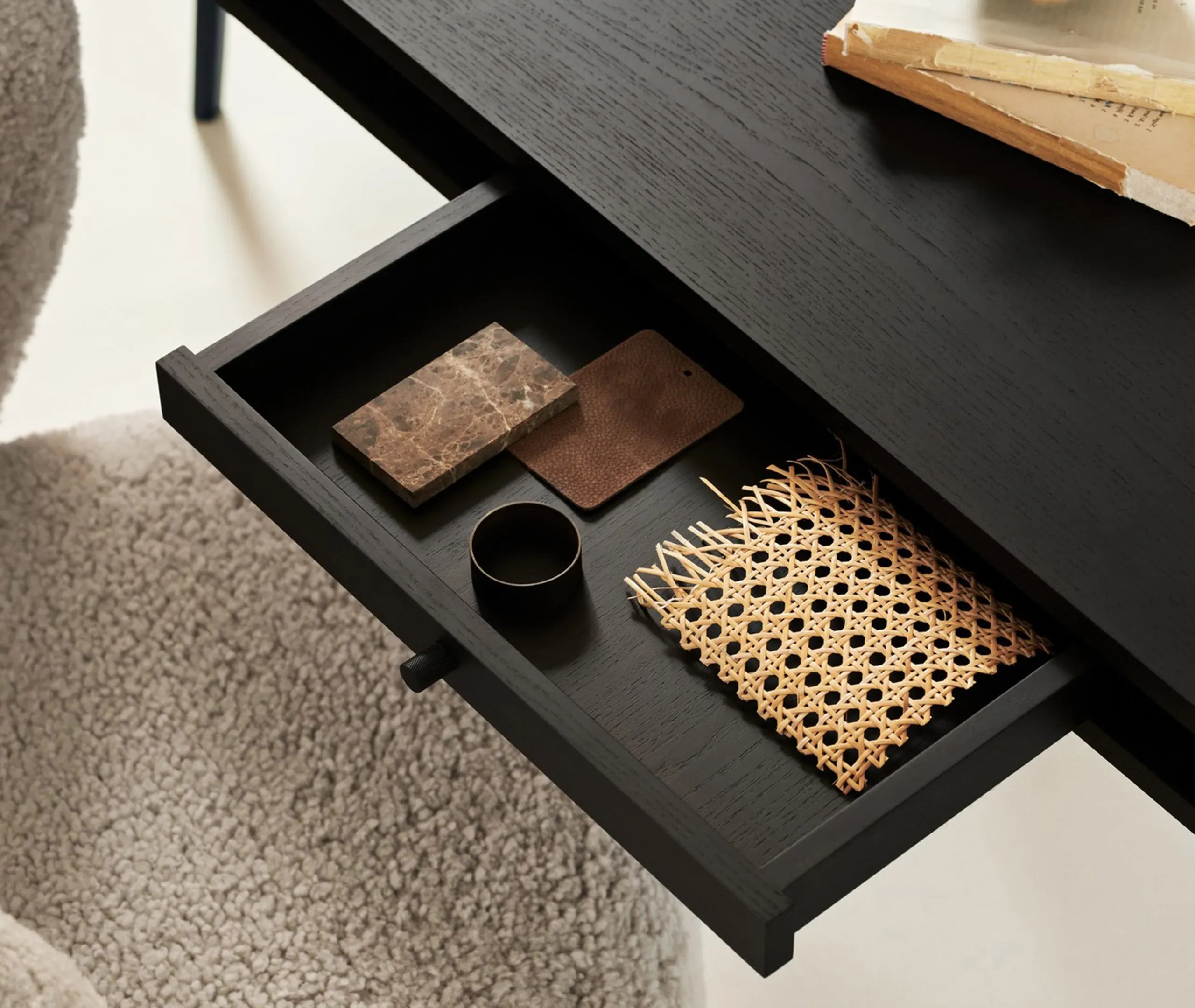 JFK Desk with 3 Drawers - Black, Ash Veneer