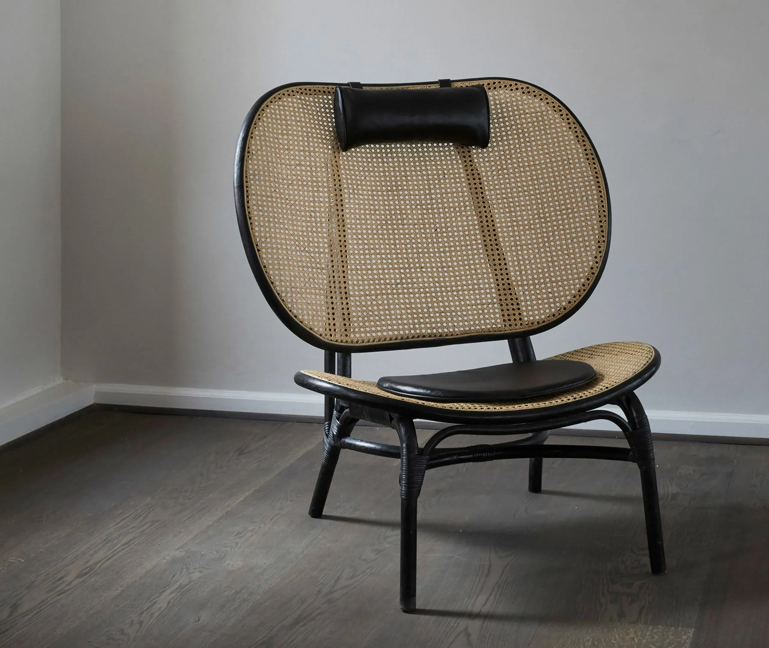 Lounge Chair with Rattan Inlay - Black, Bamboo