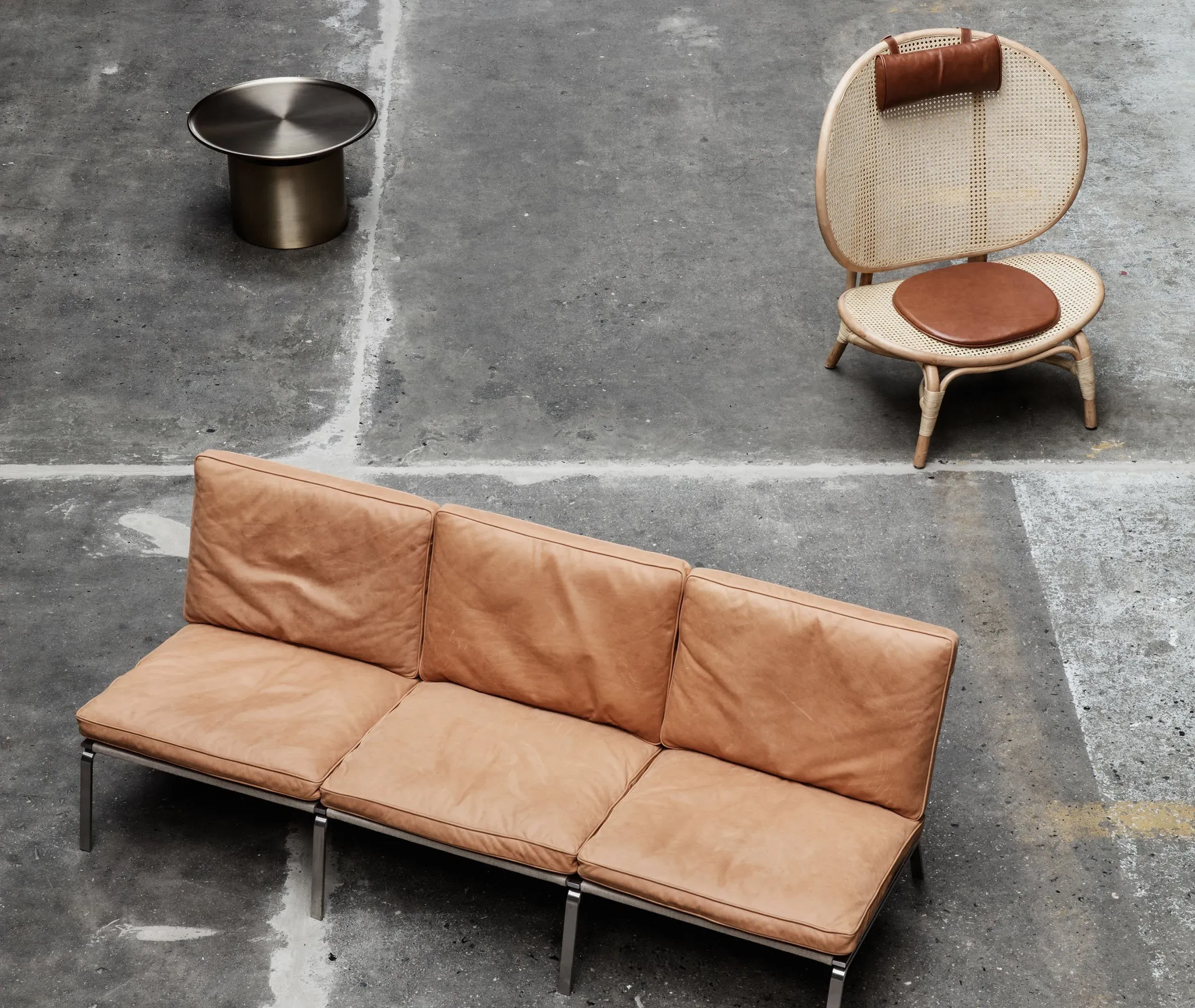 Lounge Chair with Rattan Inlay - Cognac, Bamboo