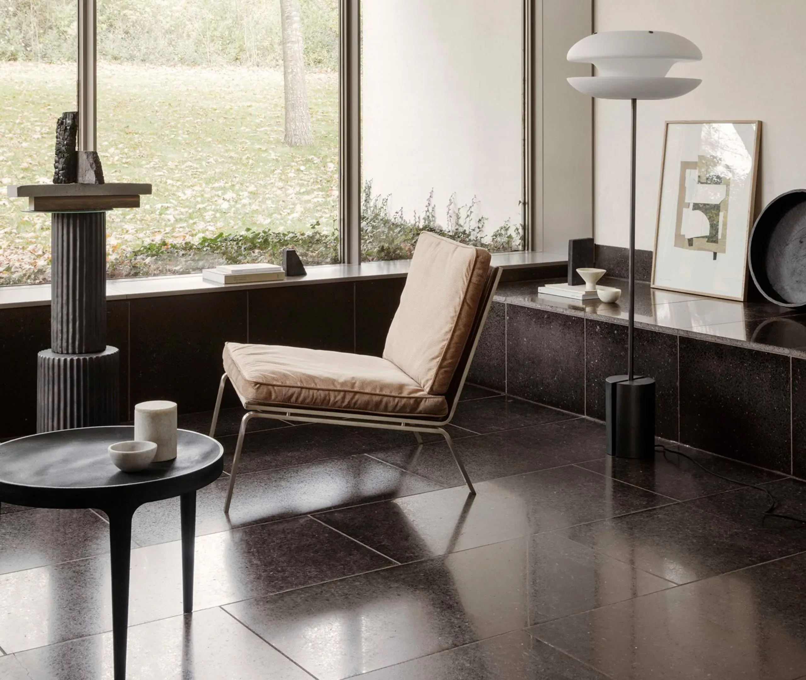Lounge Chair with Steel Frame - Camel, Leather