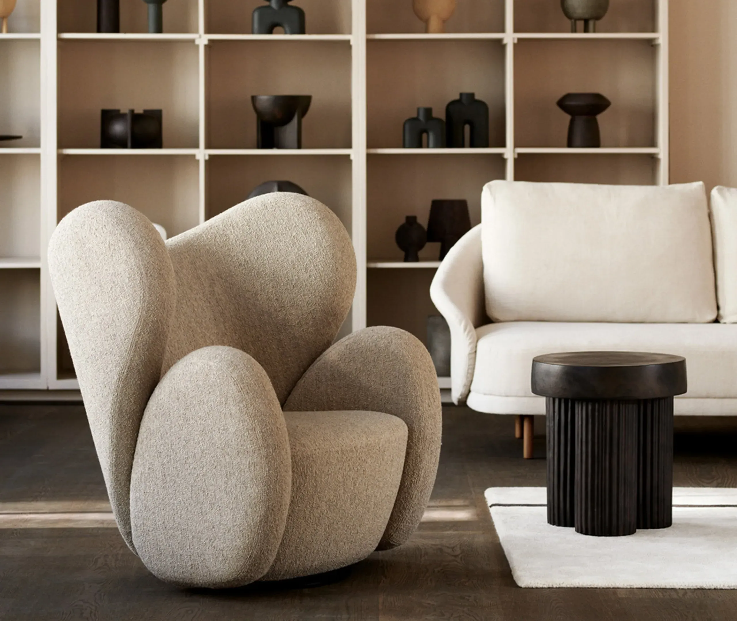 Oversized Swivel Chair with Deep Comfort - Beige