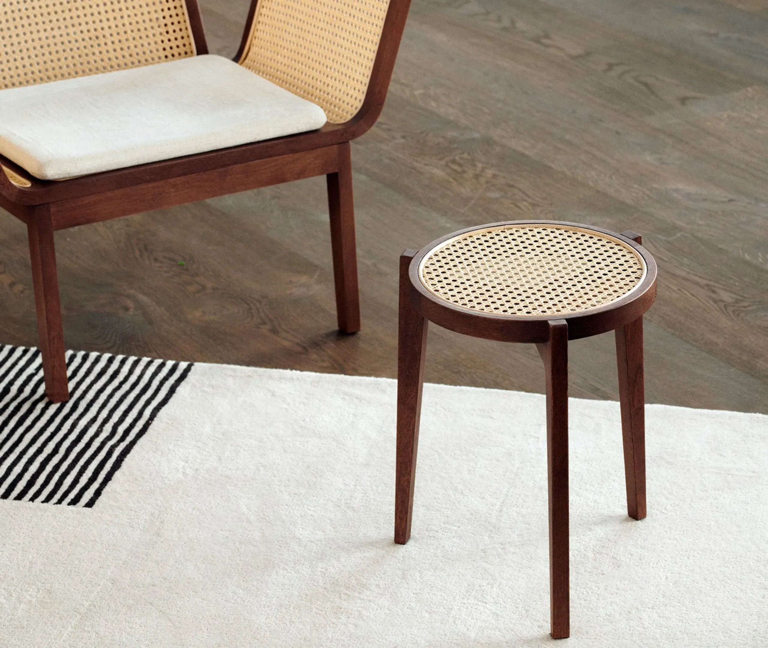 Stackable Stool with Rattan Inlay - Brown, Oak