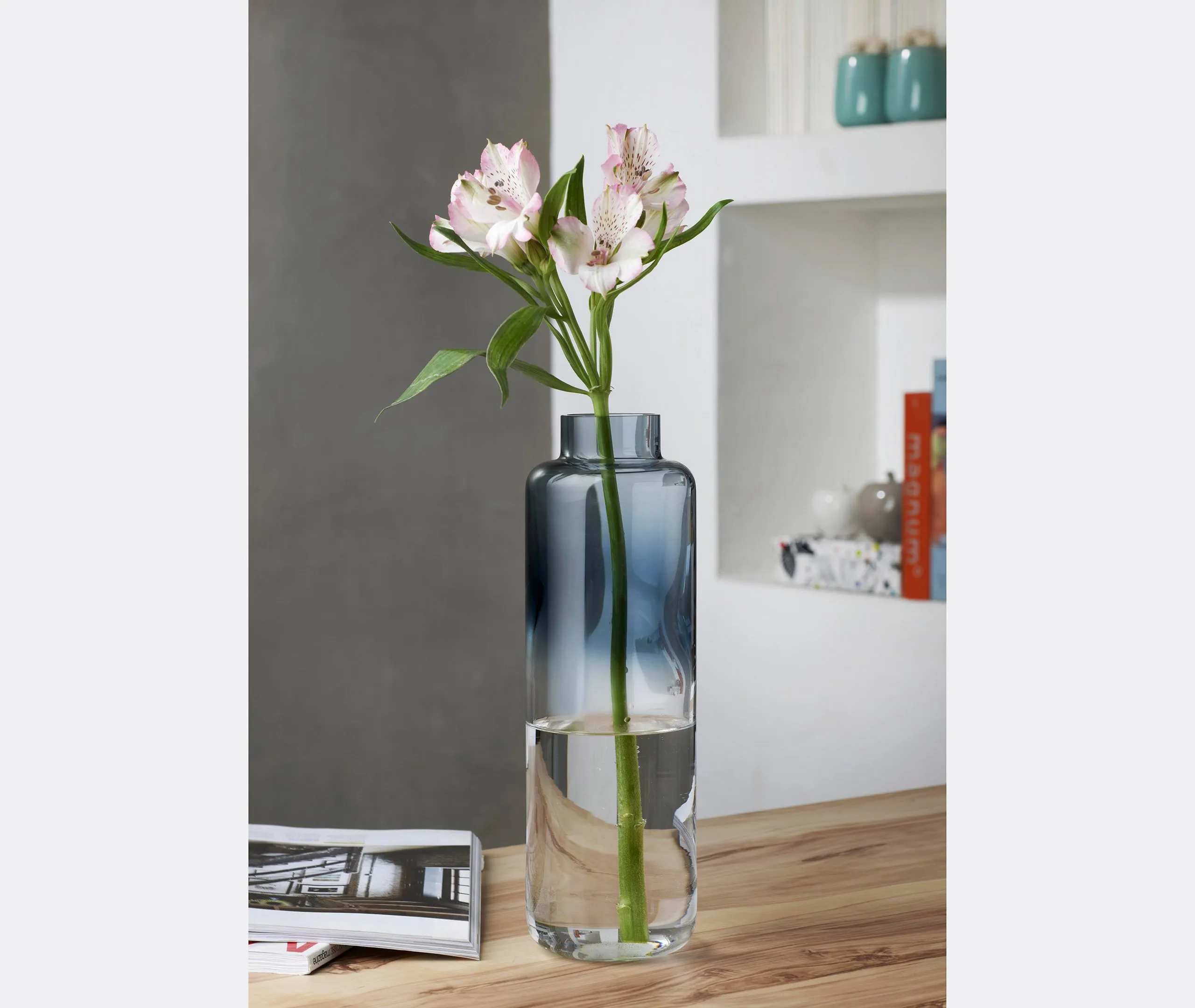 Tall Cylindrical Vase - Clear Blue, Crystal