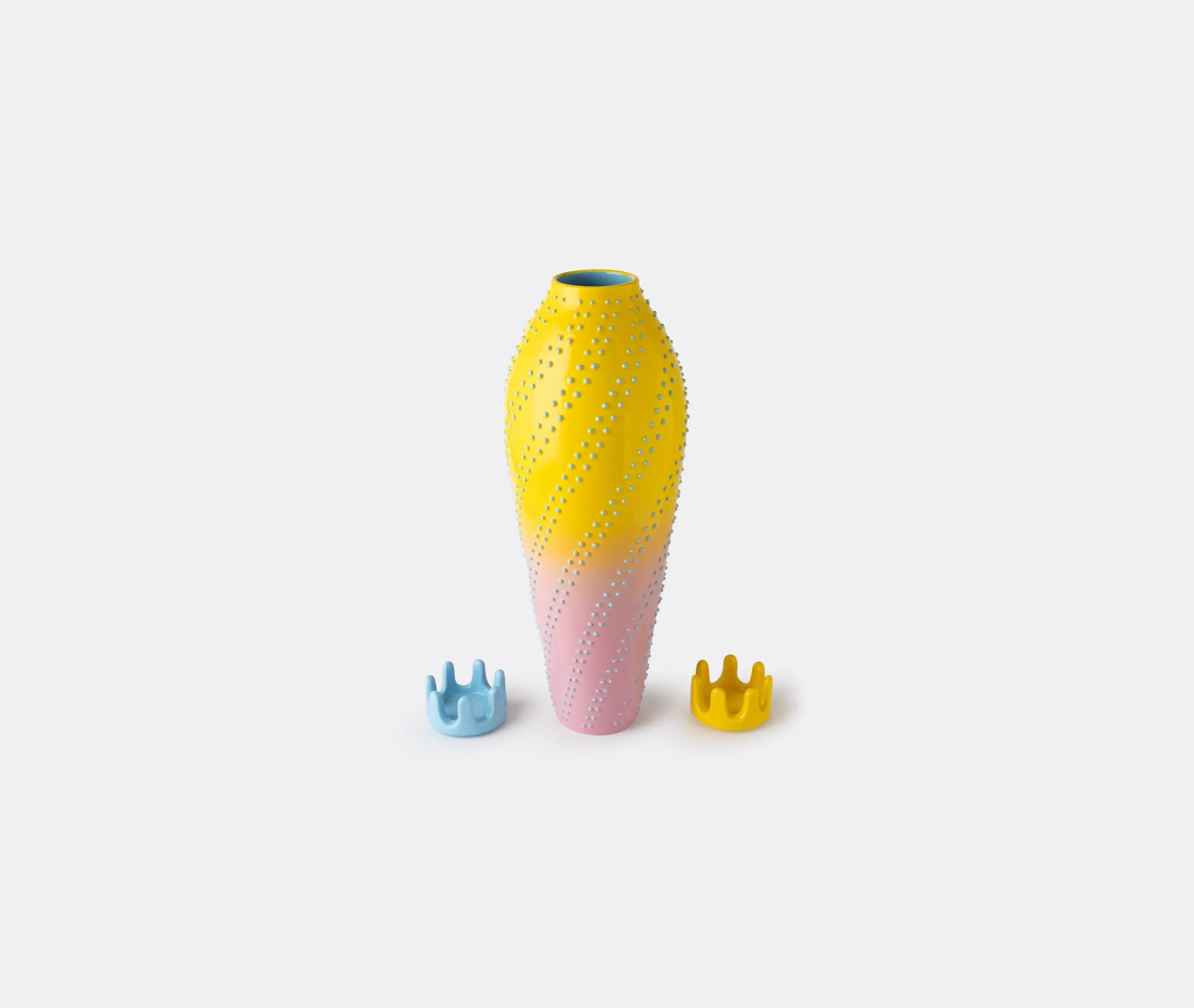 Geometric Vase with Crown Lid - Multicolour, Ceramic