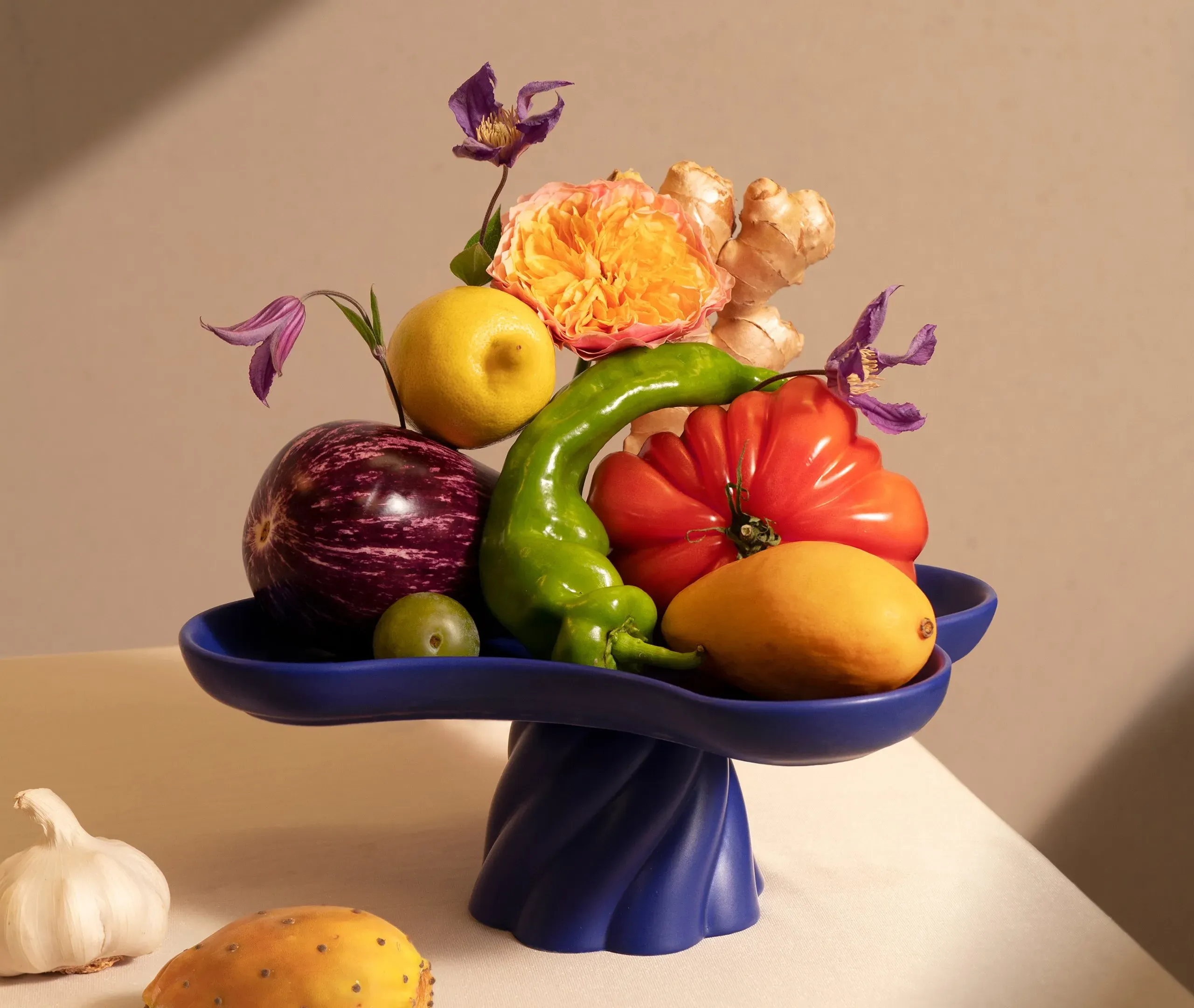 Templo High Tray - Blue, Stoneware