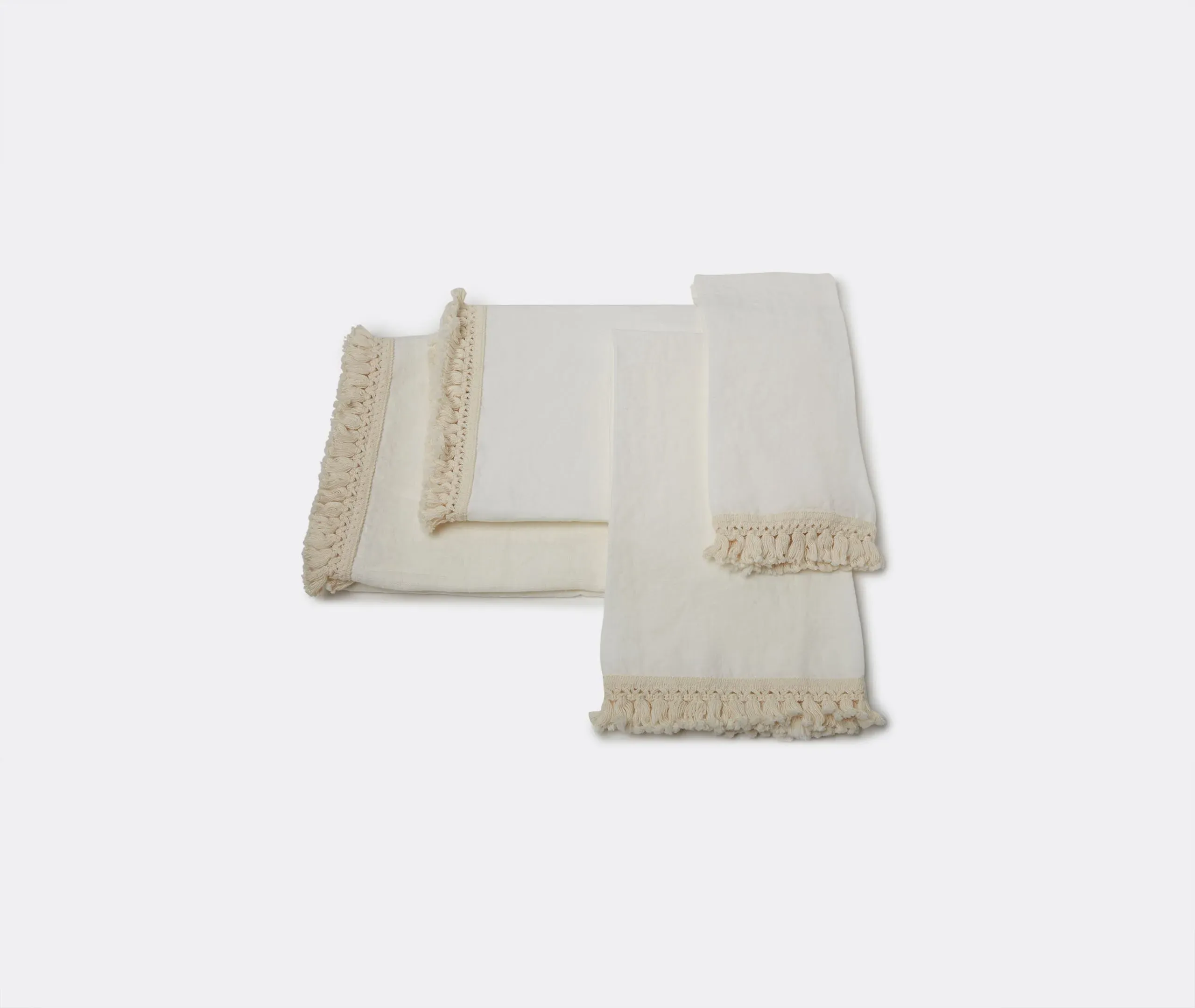 Beach Towel with Fringe - White, Linen