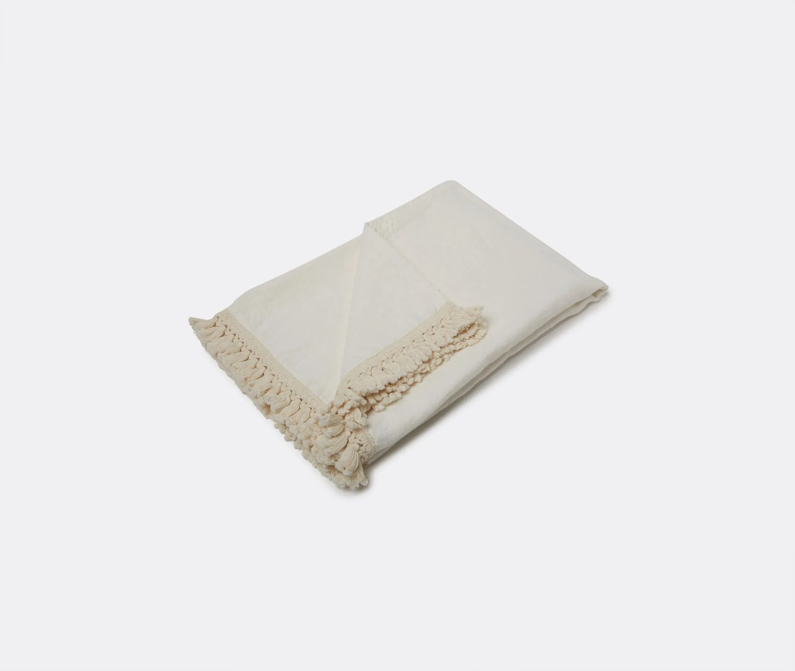 Beach Towel with Fringe - White, Linen