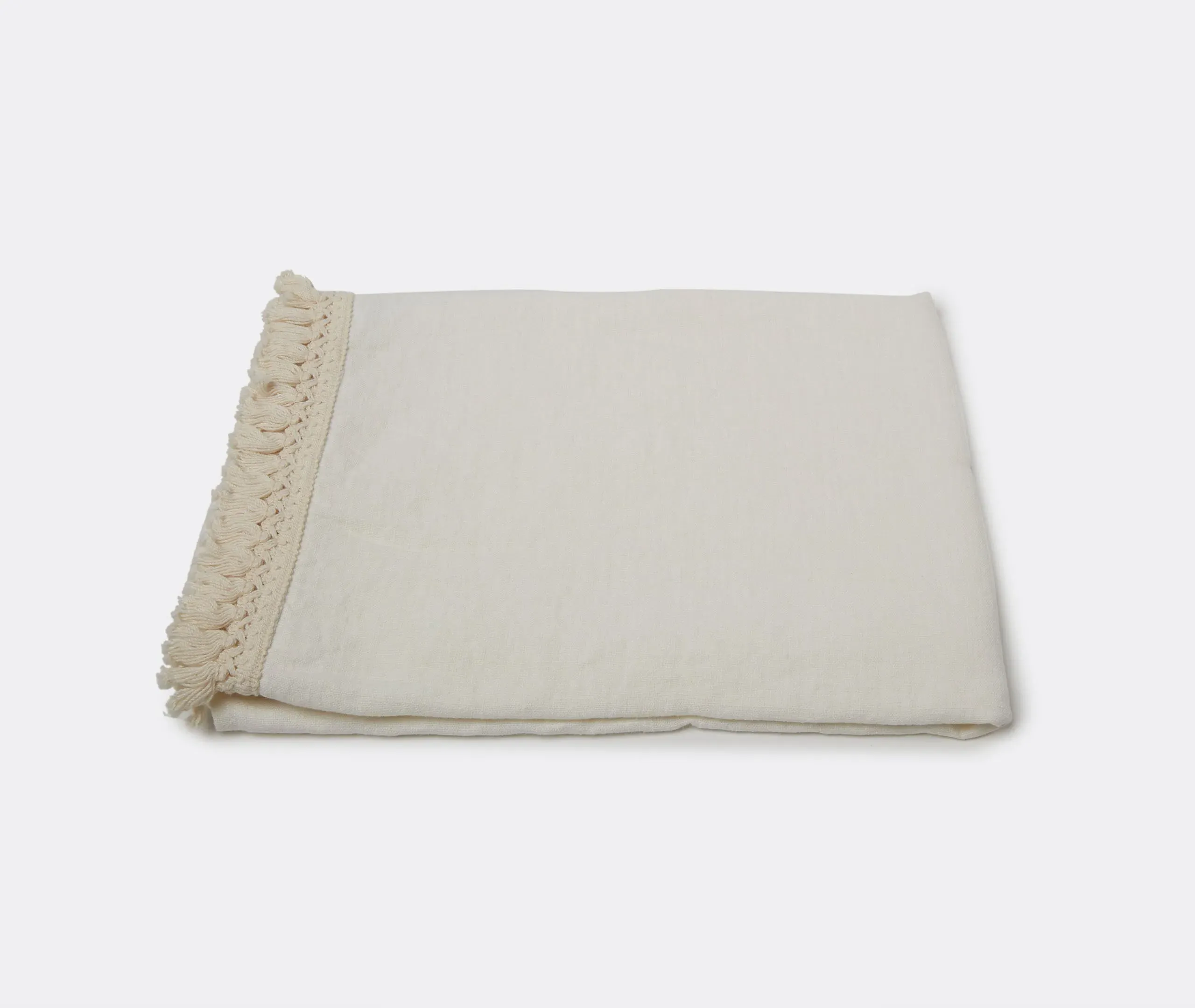 Beach Towel with Fringe - White, Linen image