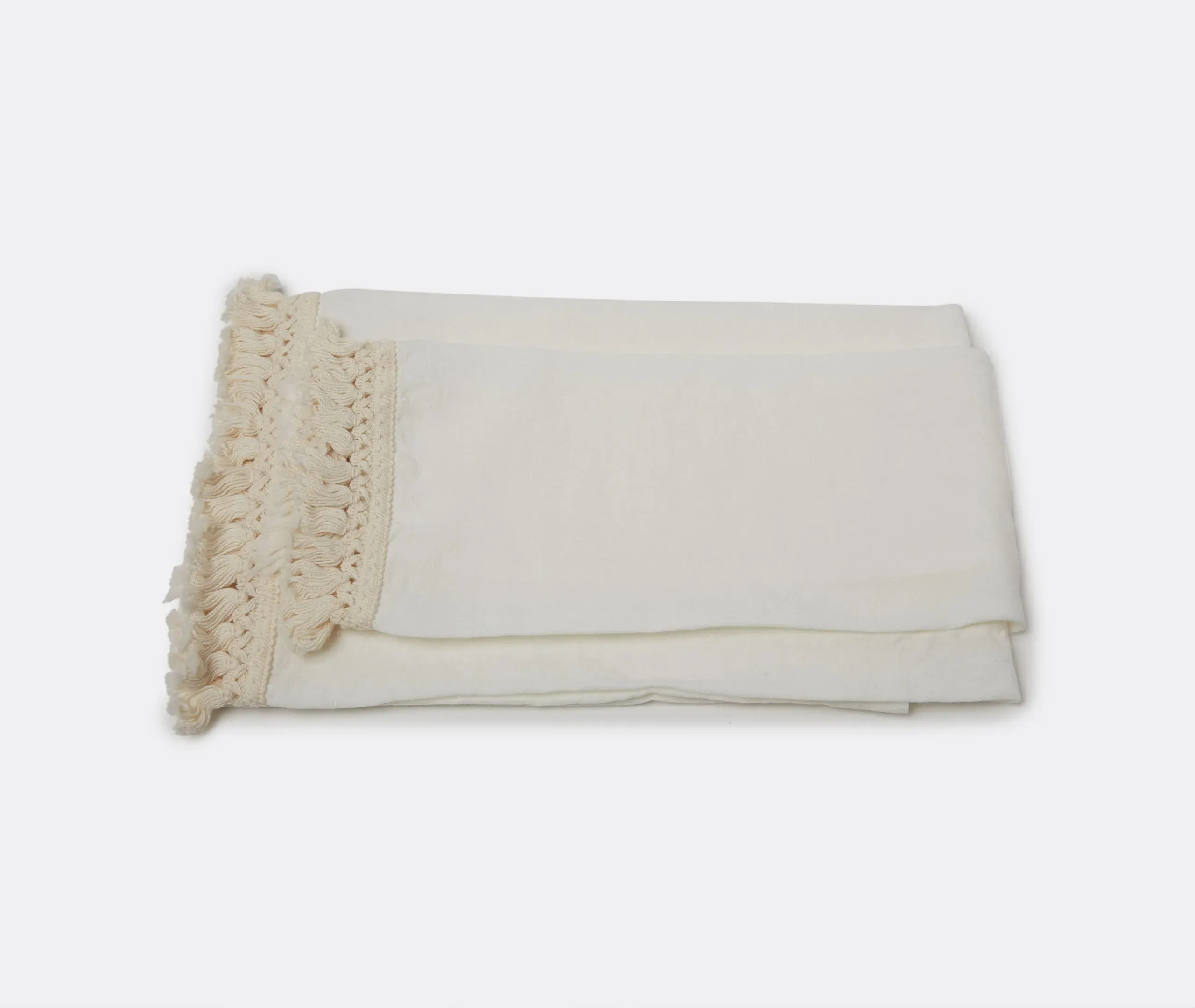 Towel Set of Two with Fringe - White, Linen