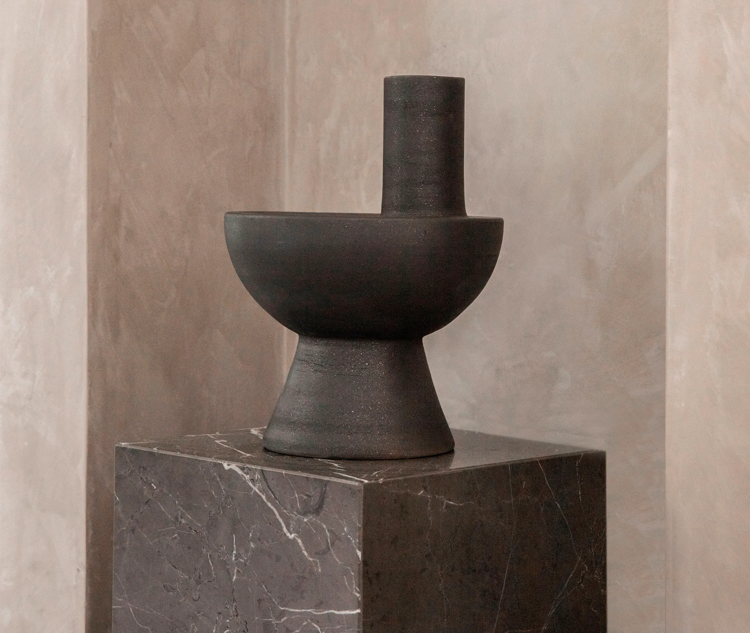 Chimney Shaped Vase - Black, Ceramic