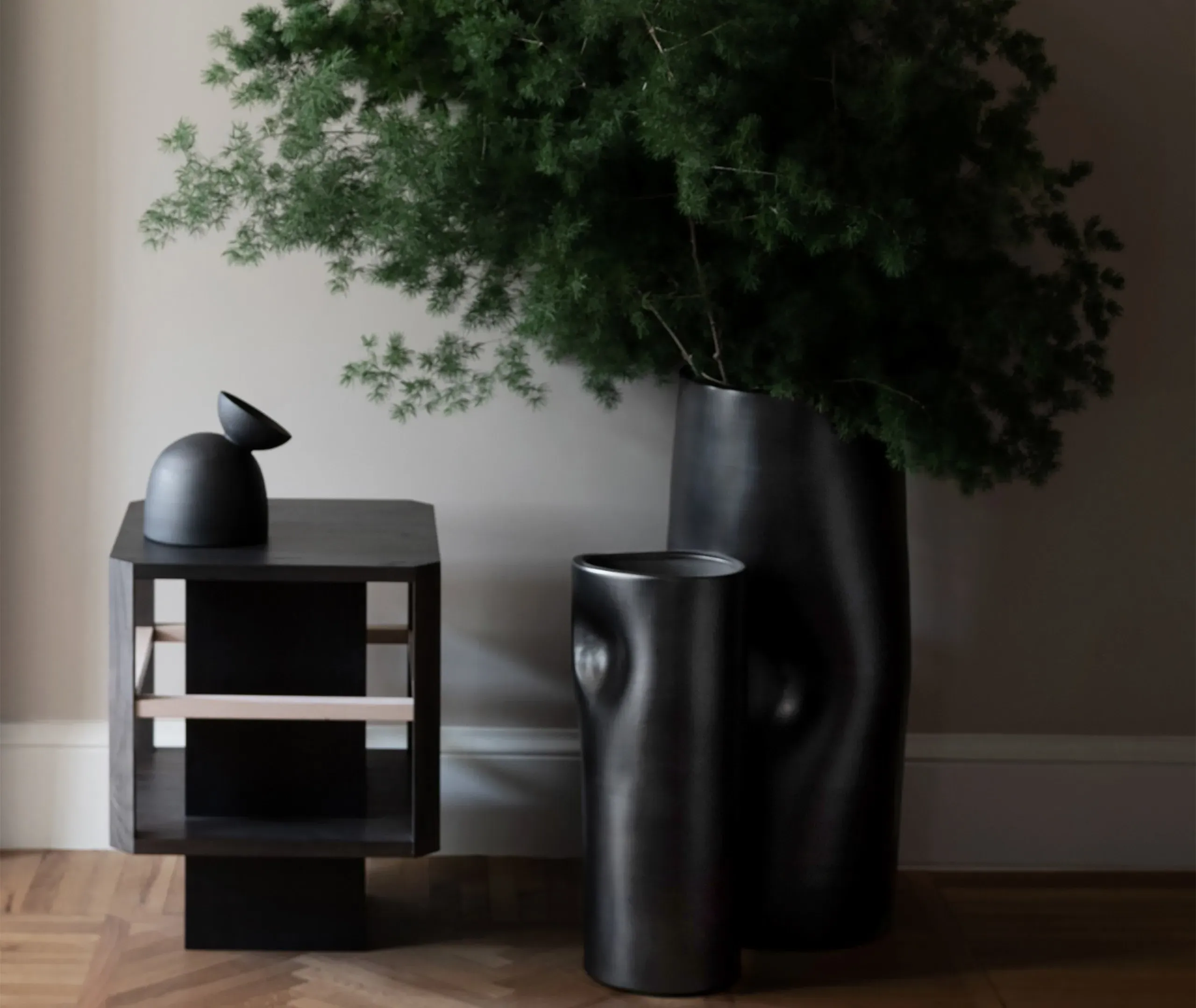 Large Round Vase - Black, Clay