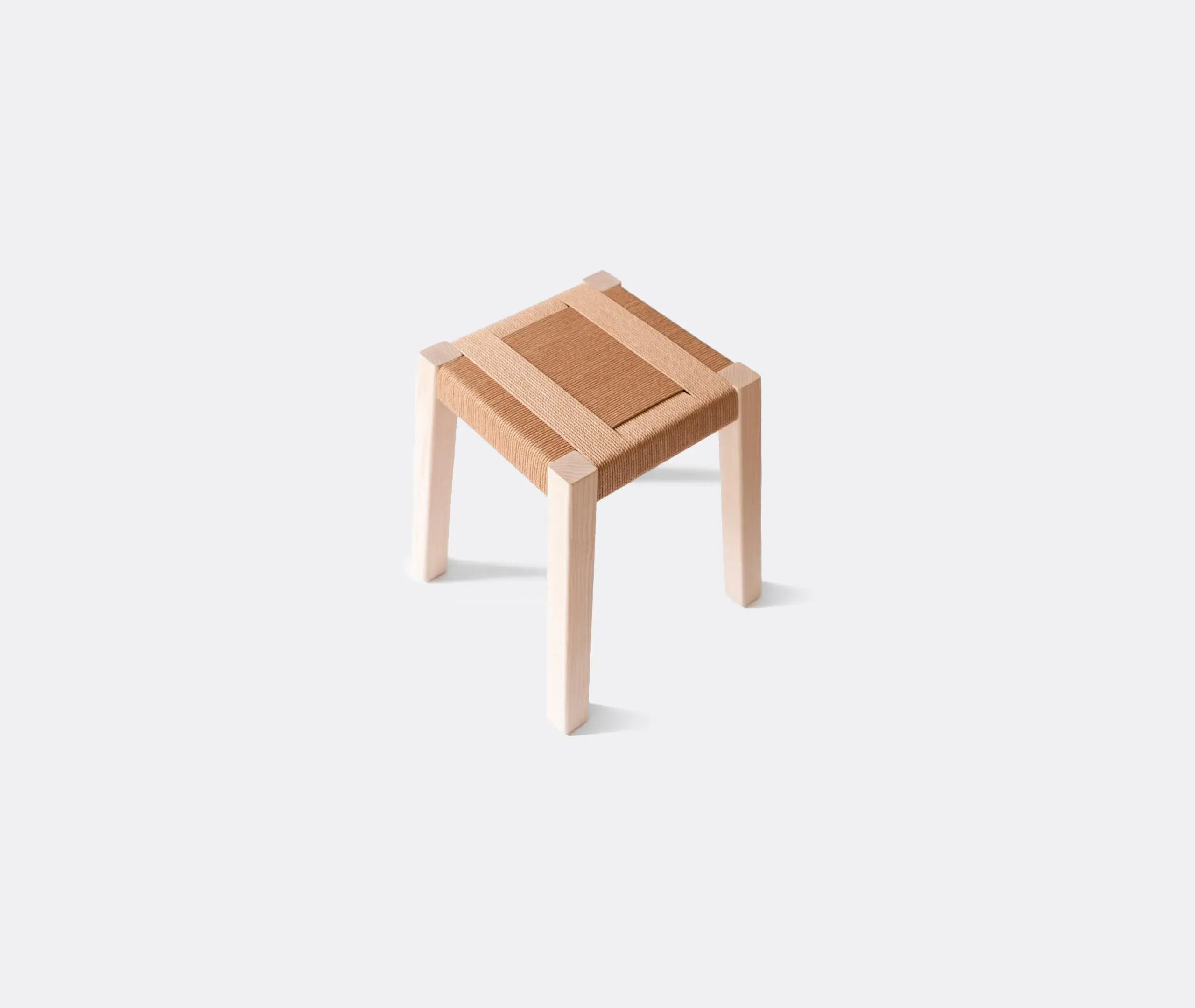 Low Stool with Paper Cord Weaving - Ash Wood