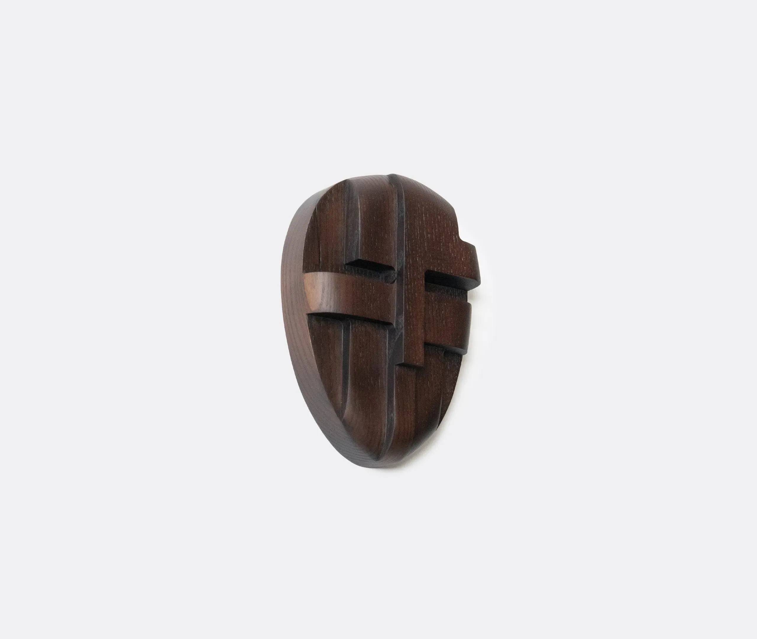 Wall Sculpture Mask Design - Dark Brown, Ash Wood