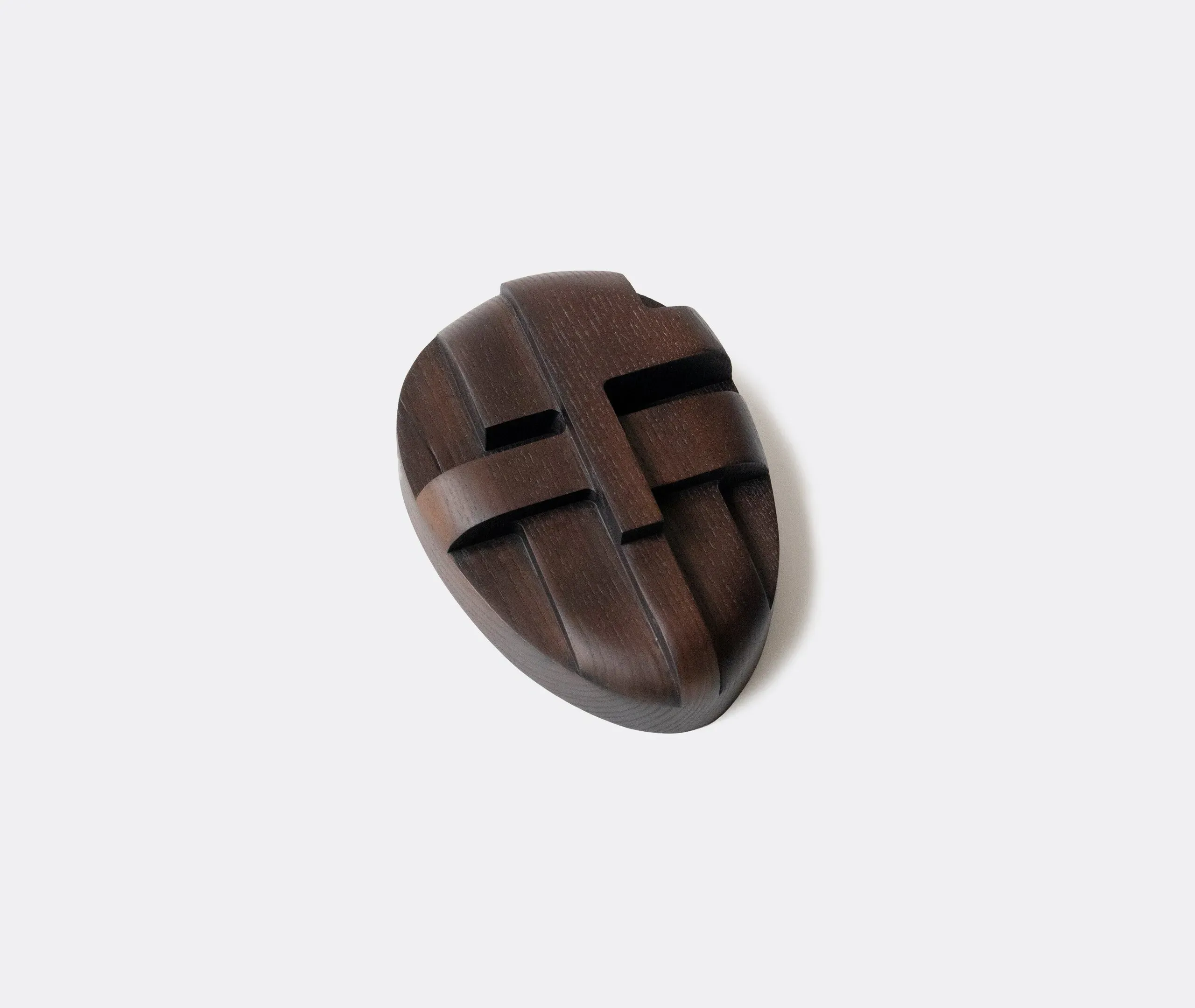 Wall Sculpture Mask Design - Dark Brown, Ash Wood