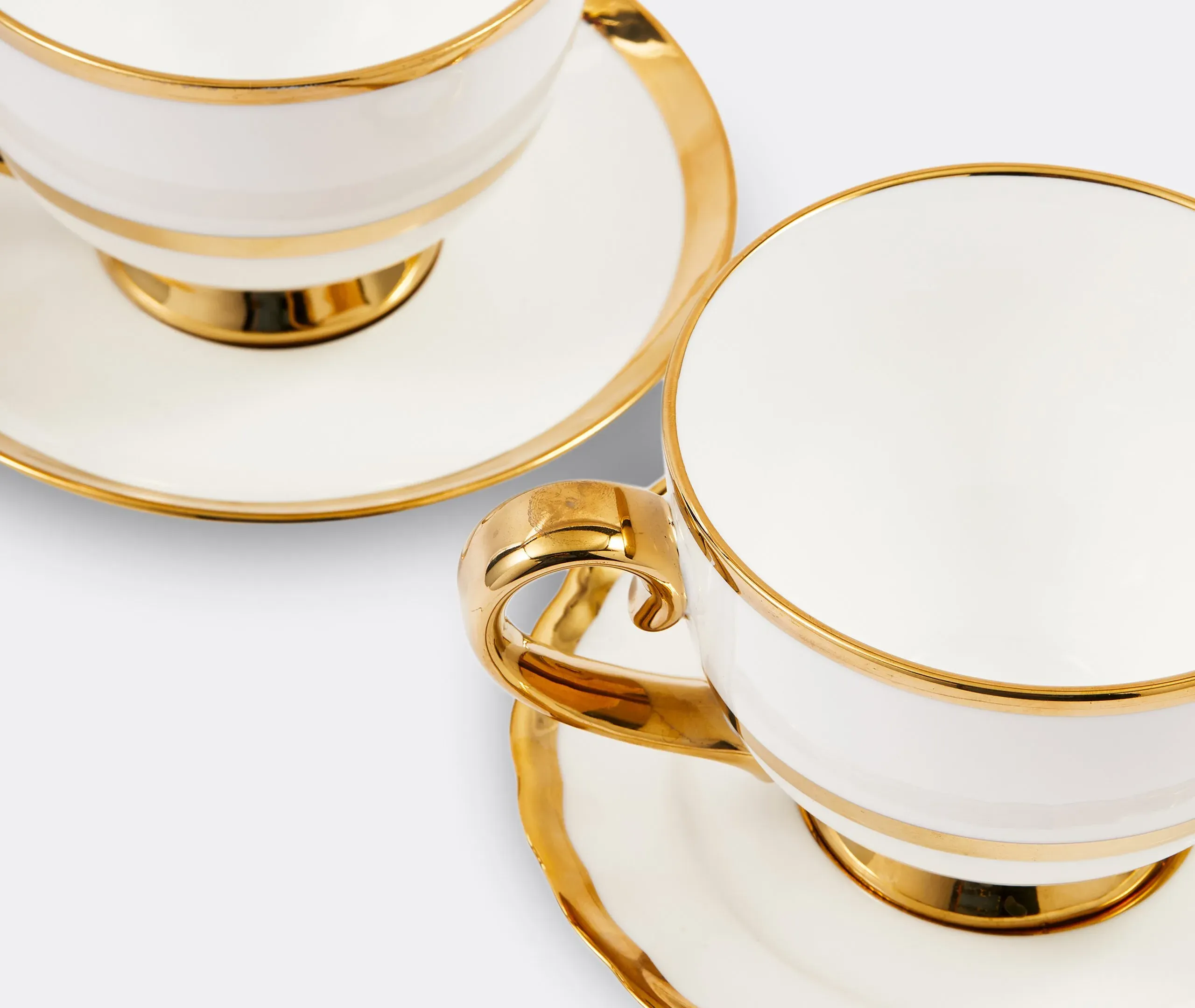 2-Piece Teacup Set with Gilt Accents - White