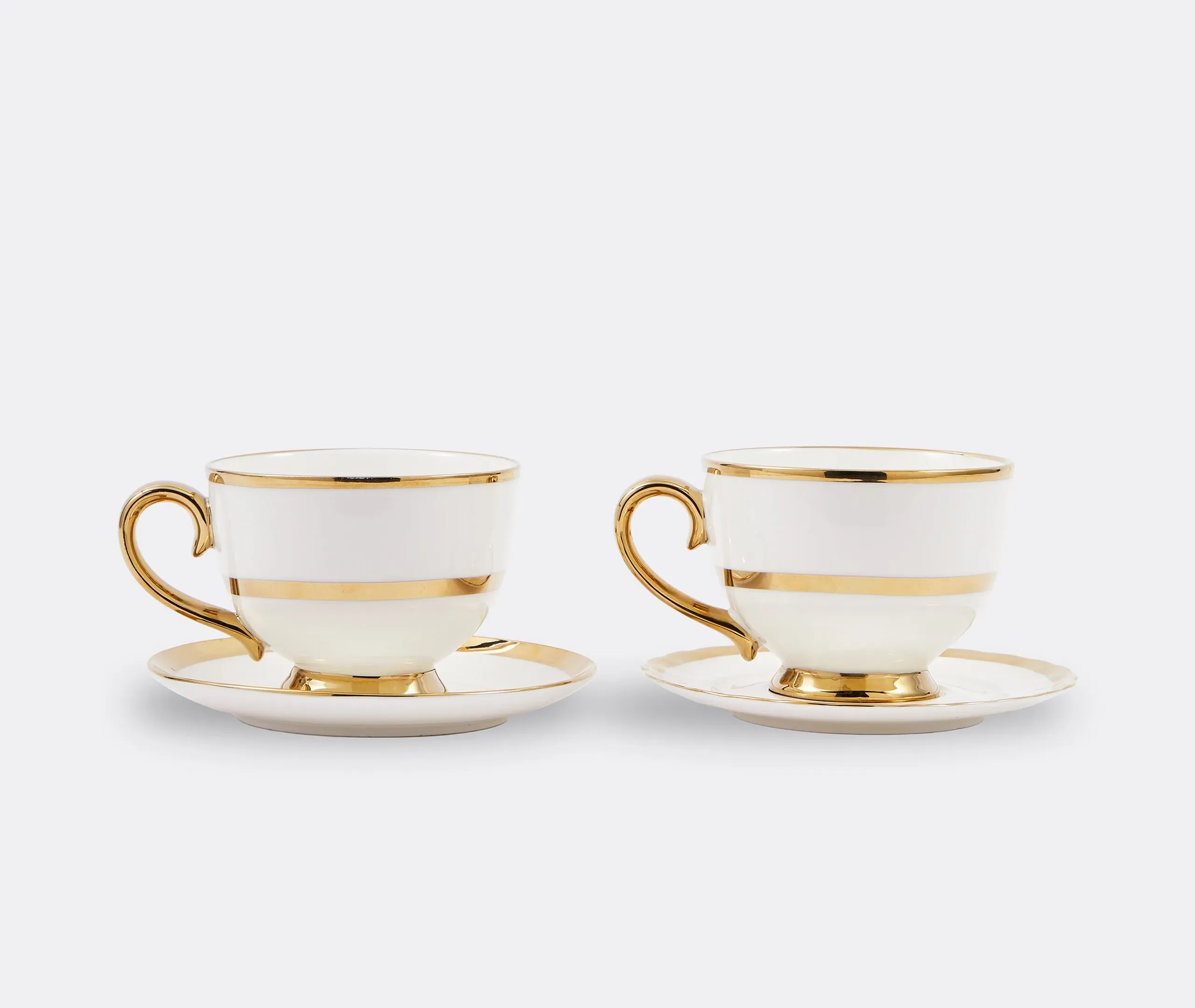2-Piece Teacup Set with Gilt Accents - White