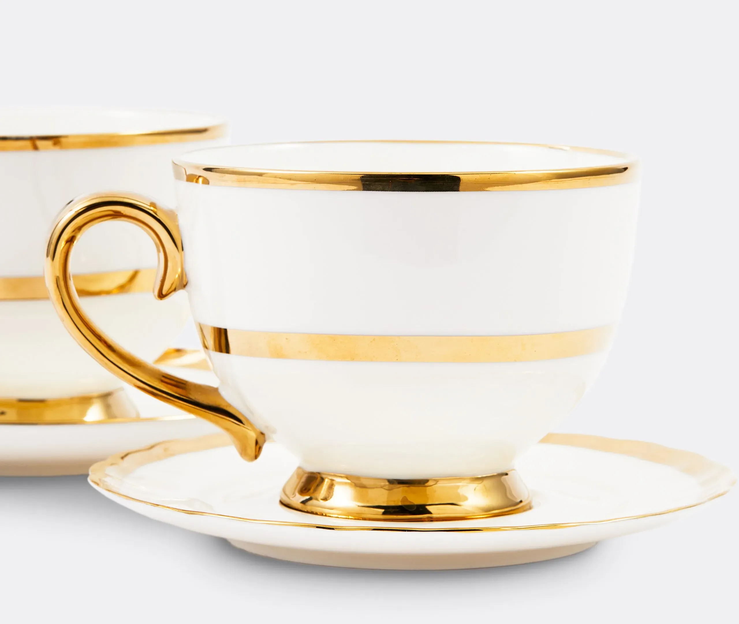 2-Piece Teacup Set with Gilt Accents - White
