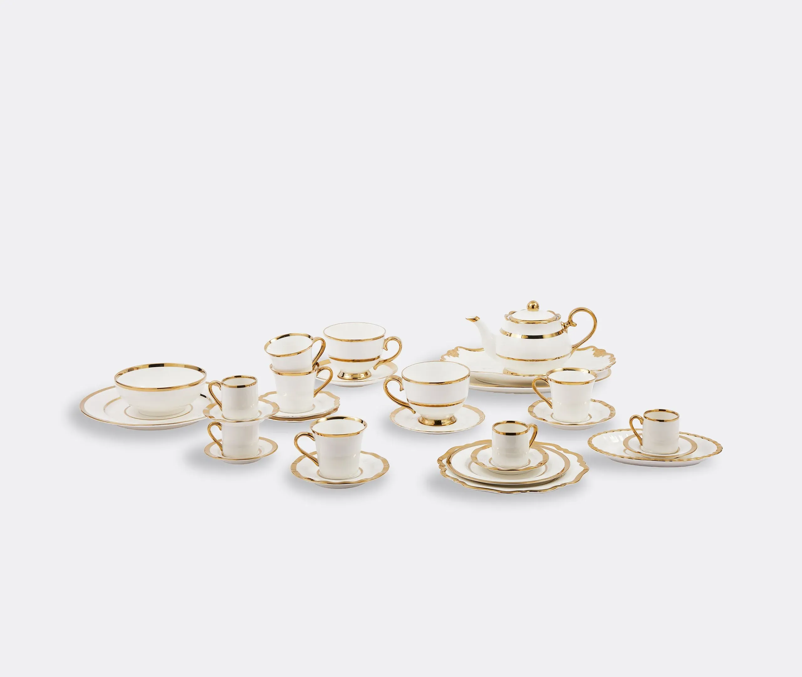 2-Piece Teacup Set with Gilt Accents - White