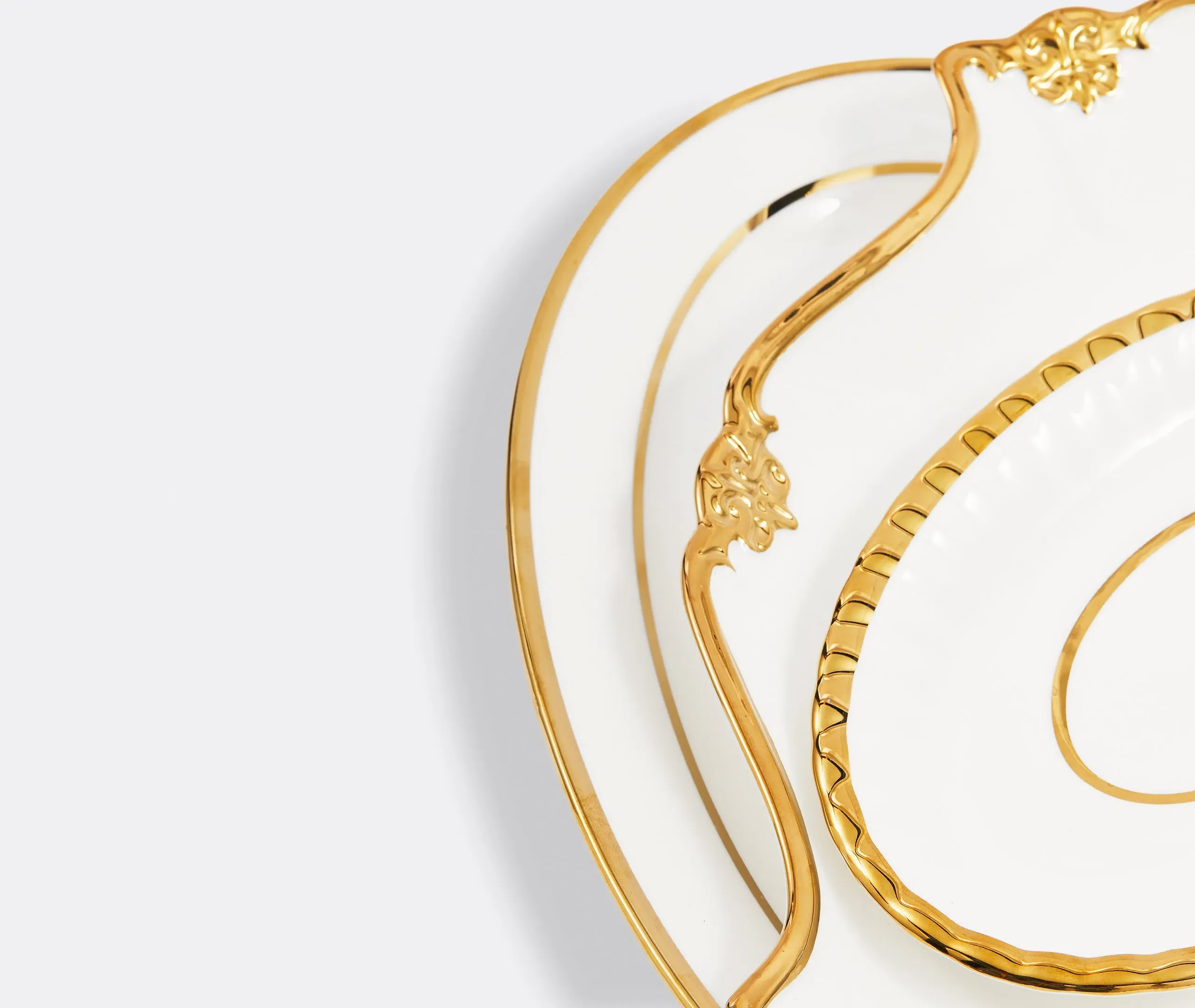 3-Piece Platter Set with Gold Accents - White