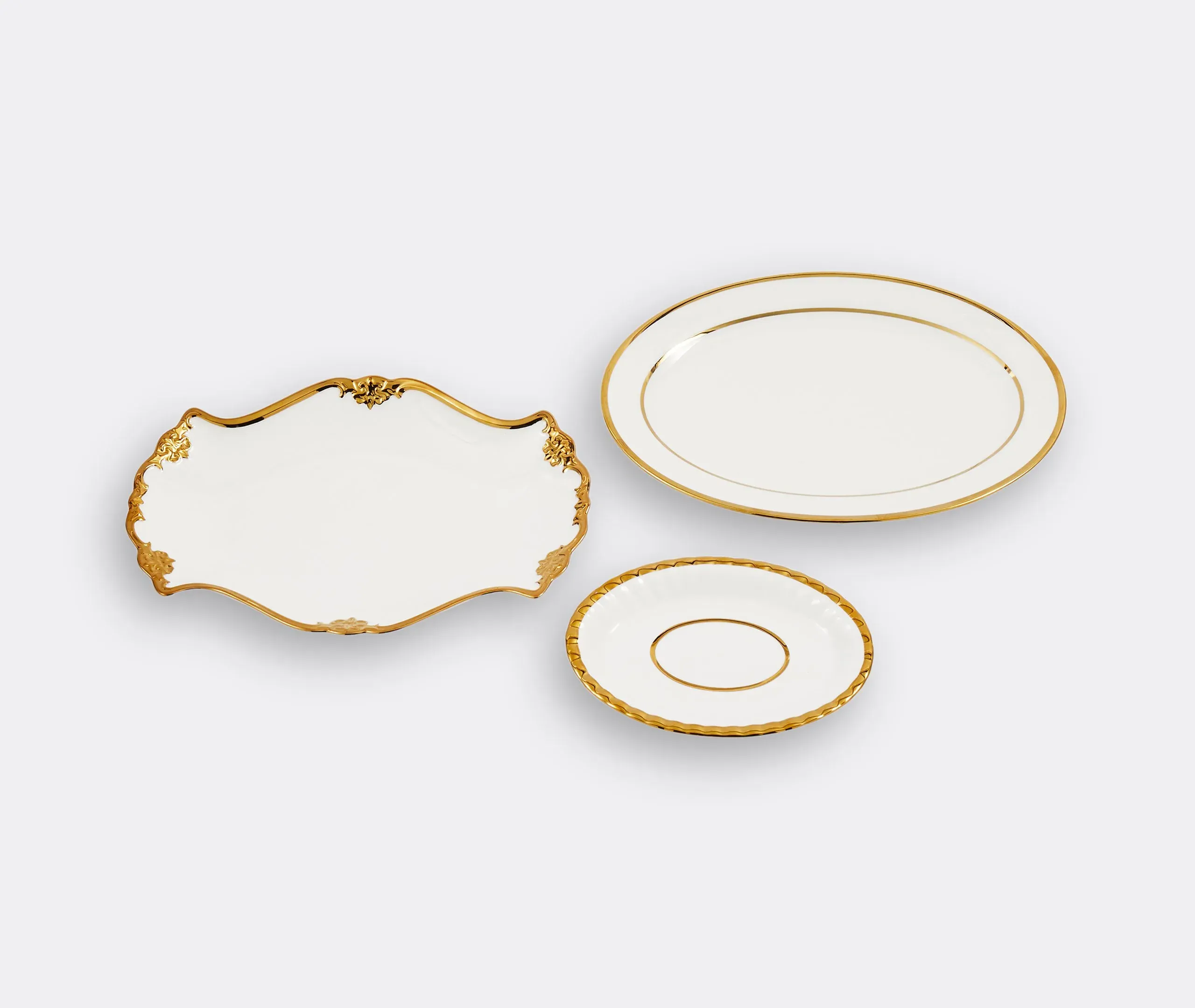3-Piece Platter Set with Gold Accents - White image