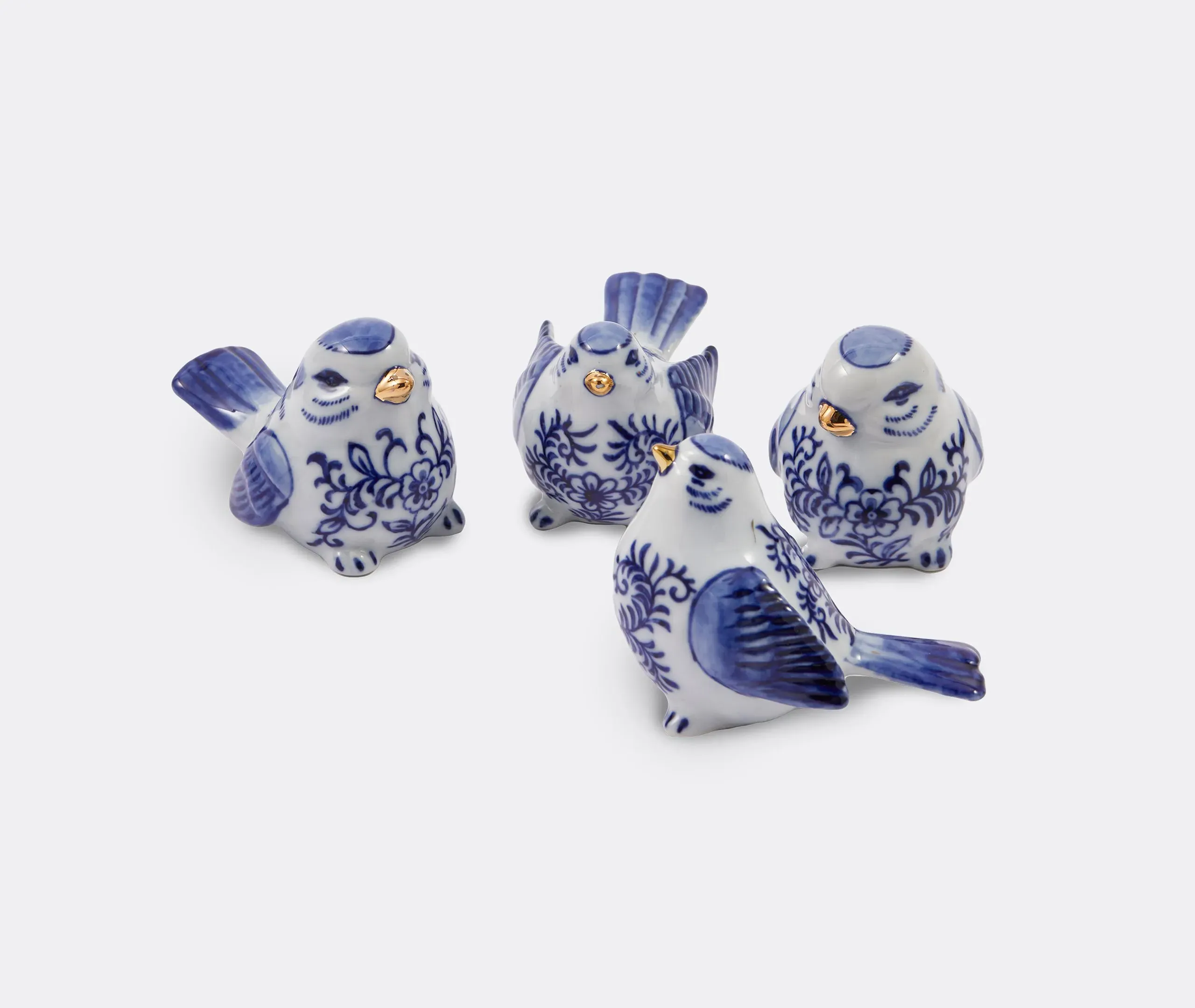4-Piece Bird Ornament Set - Dark Blue, Porcelain