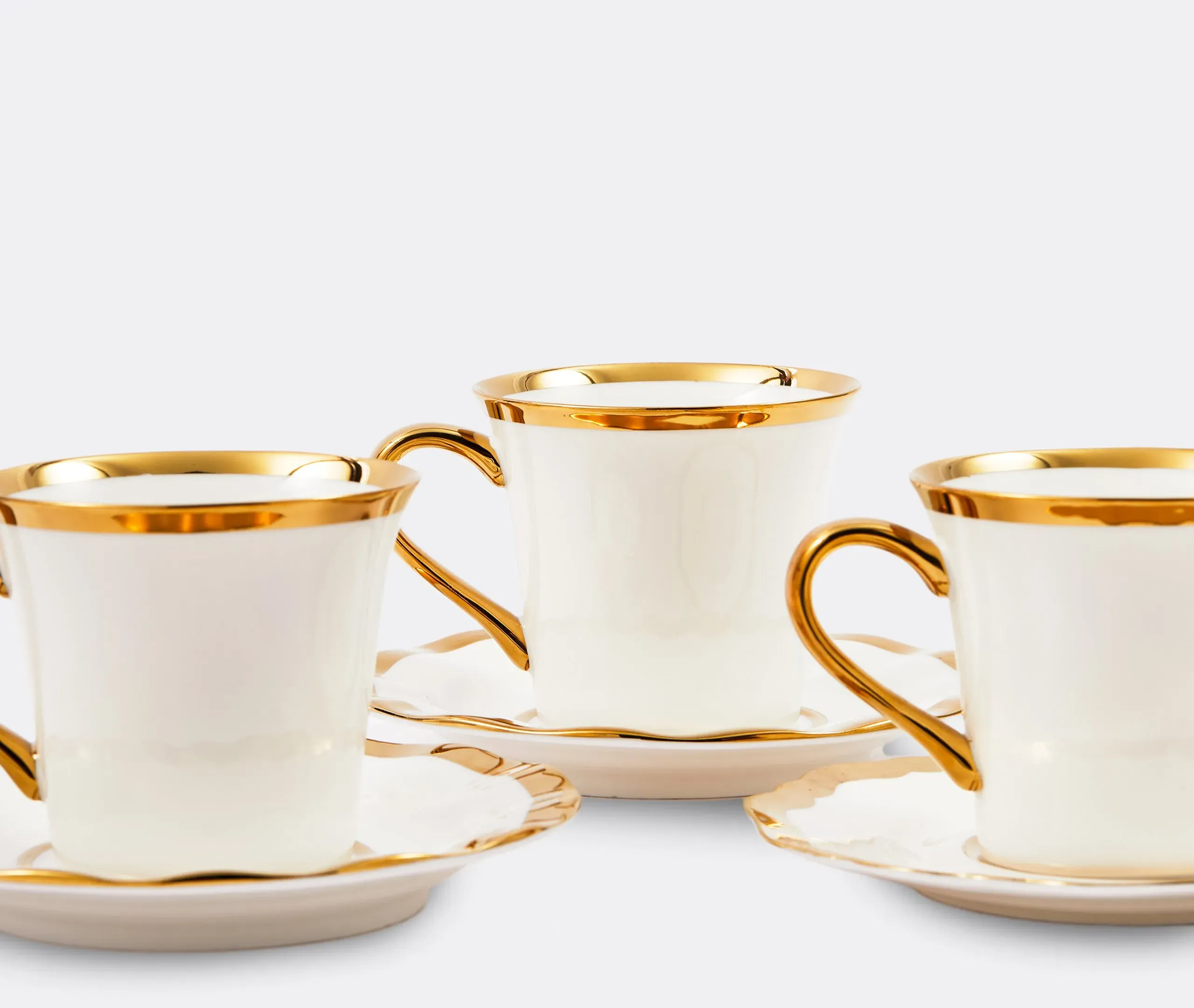 4-Piece Coffee Cup Set with Gilt Accents - White