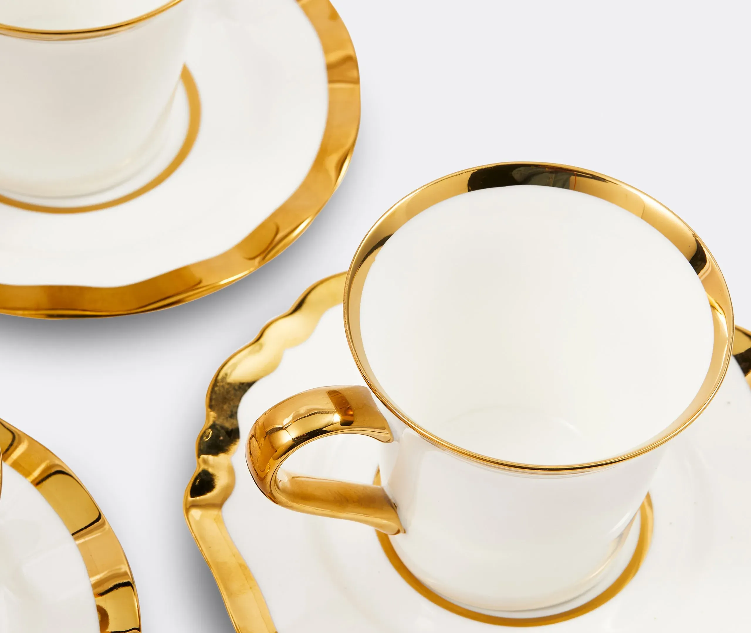 4-Piece Coffee Cup Set with Gilt Accents - White