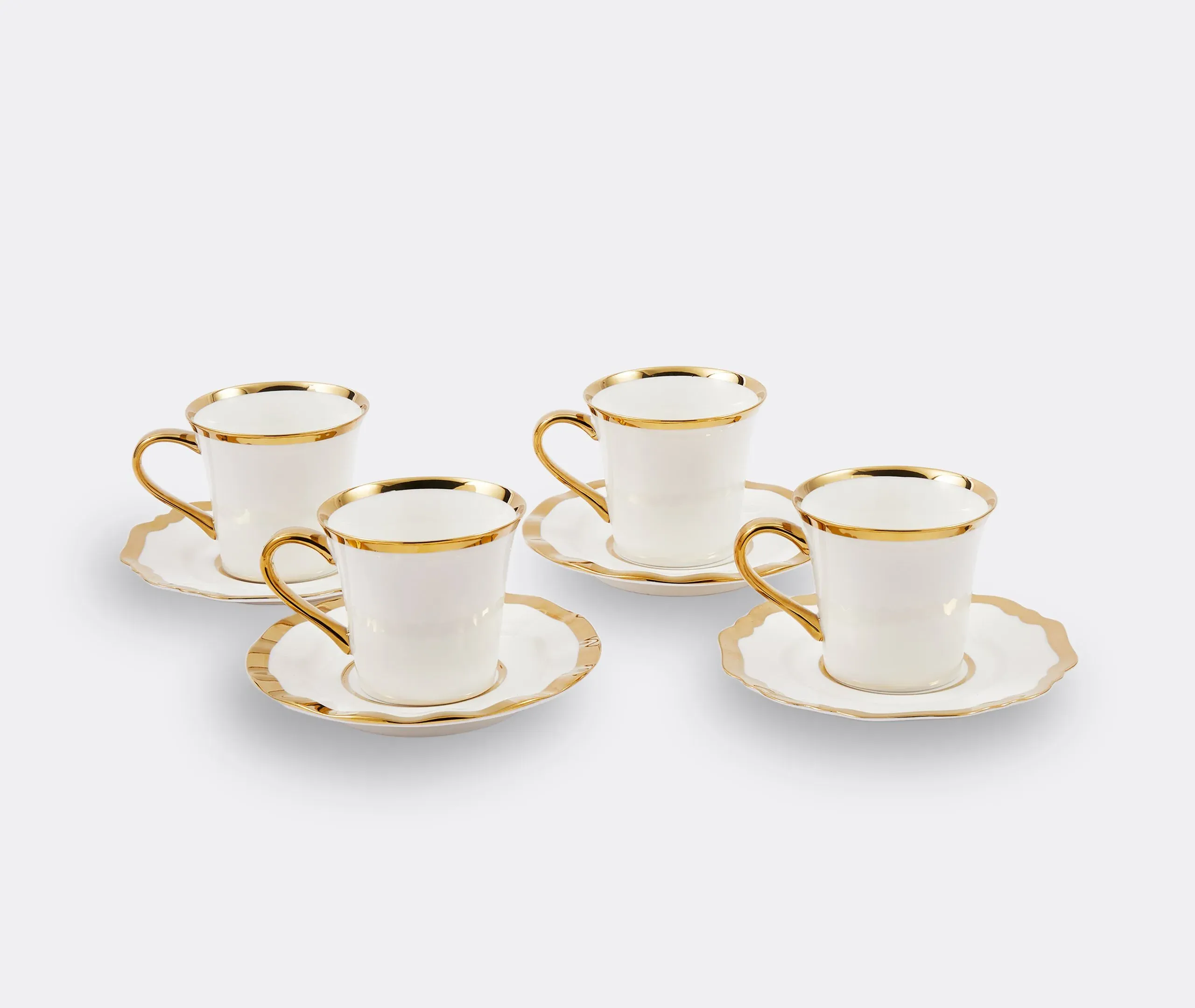 4-Piece Coffee Cup Set with Gilt Accents - White