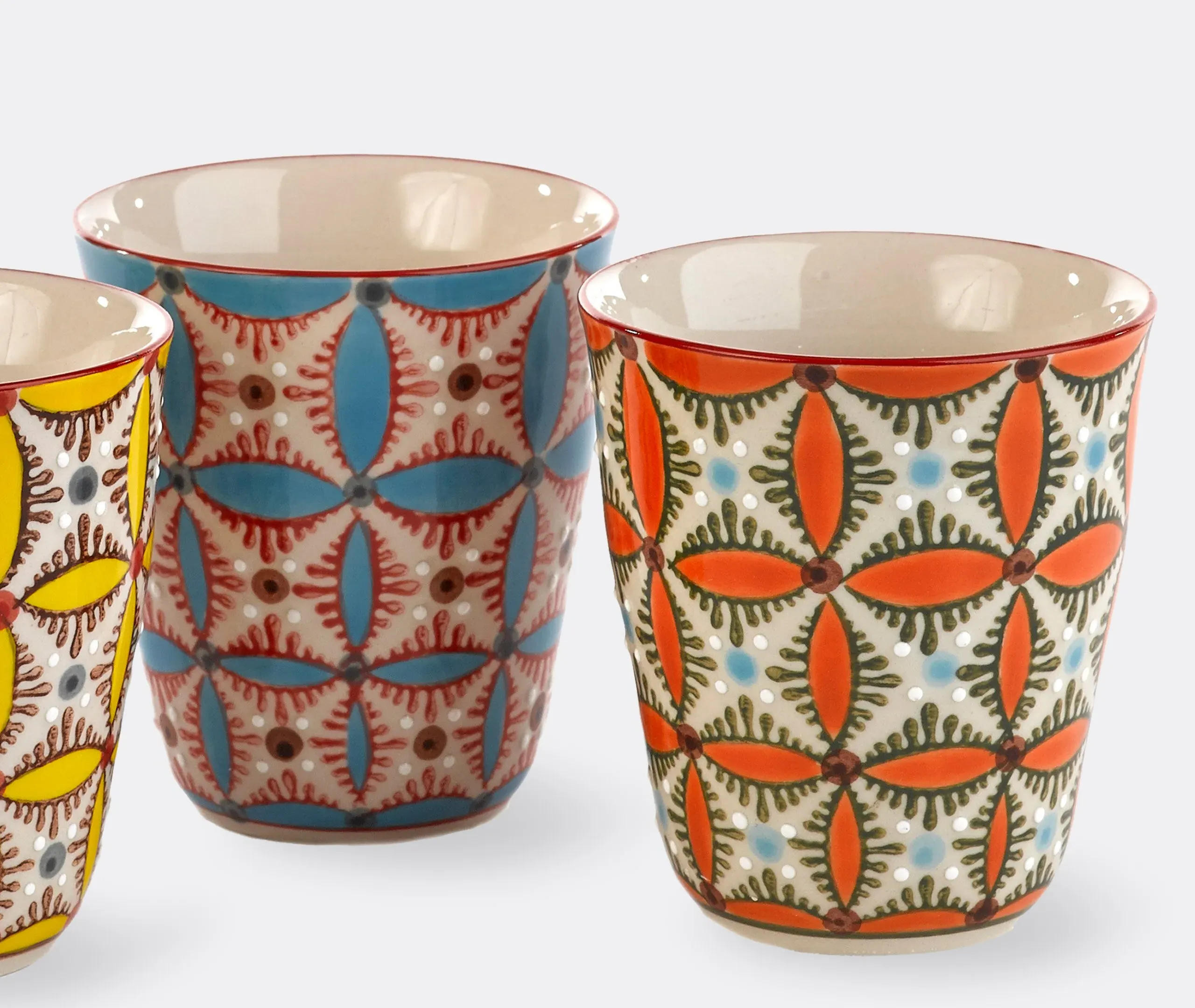 4-Piece Cup Set with Patterns - Multicolor, Ceramic
