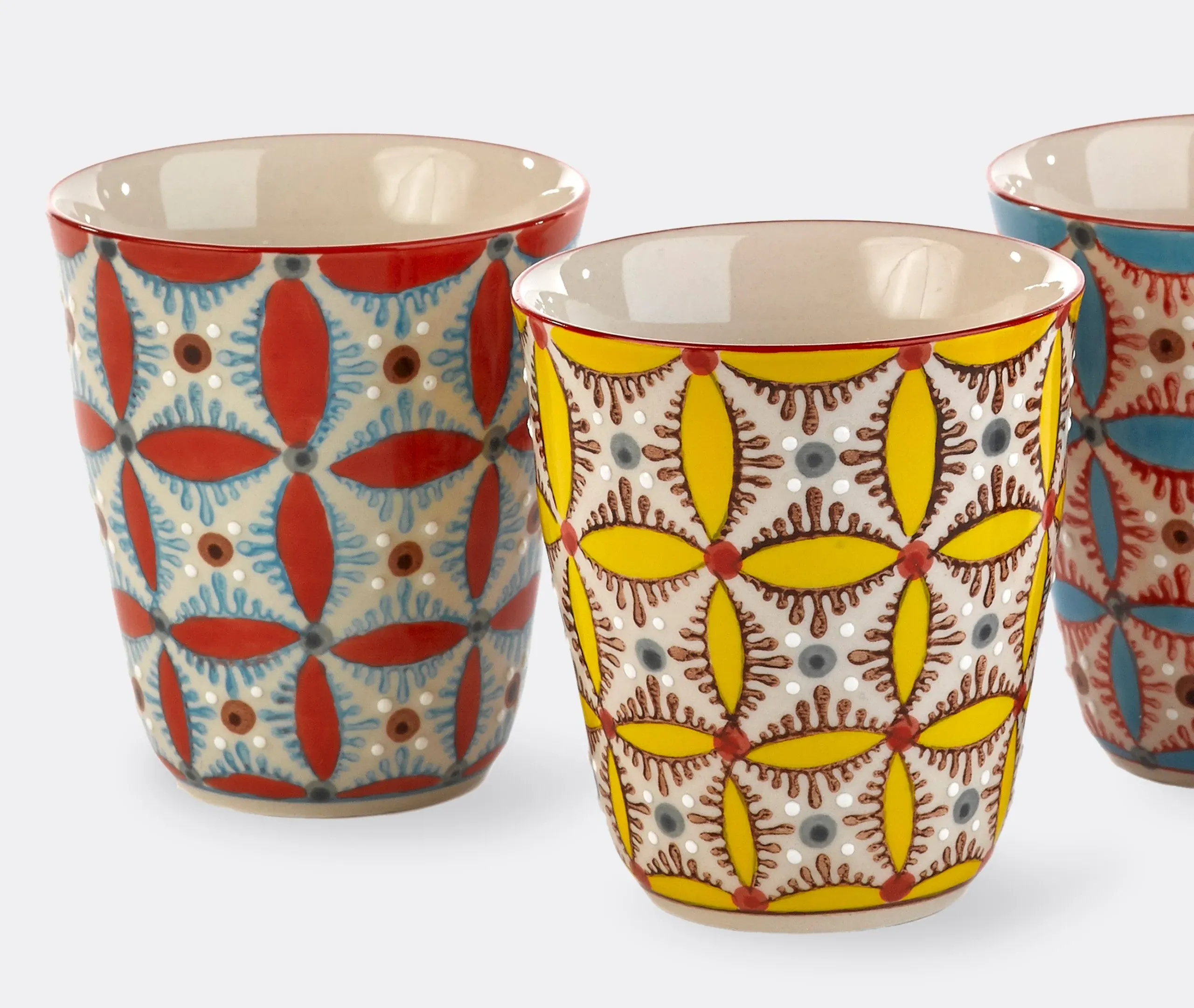 4-Piece Cup Set with Patterns - Multicolor, Ceramic
