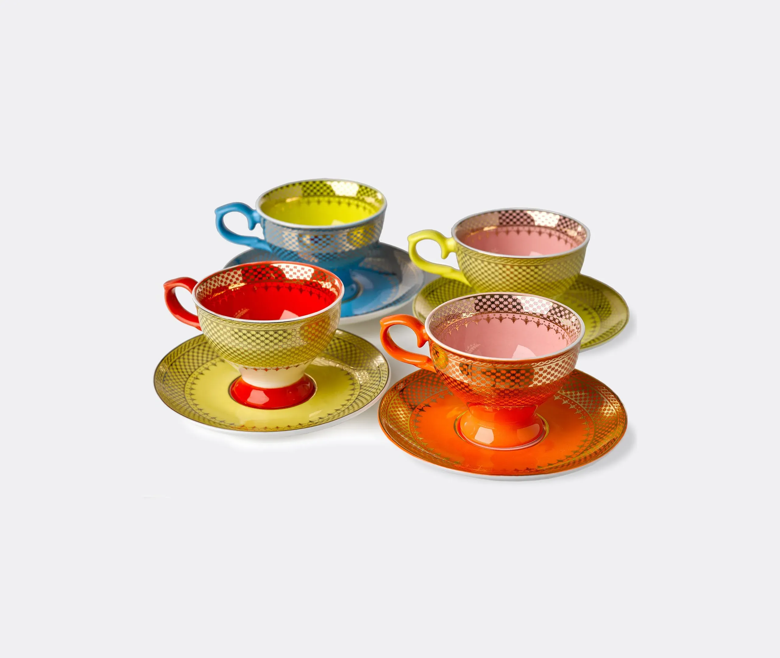 4-Piece Espresso Cup Set with Saucers - Multicolor