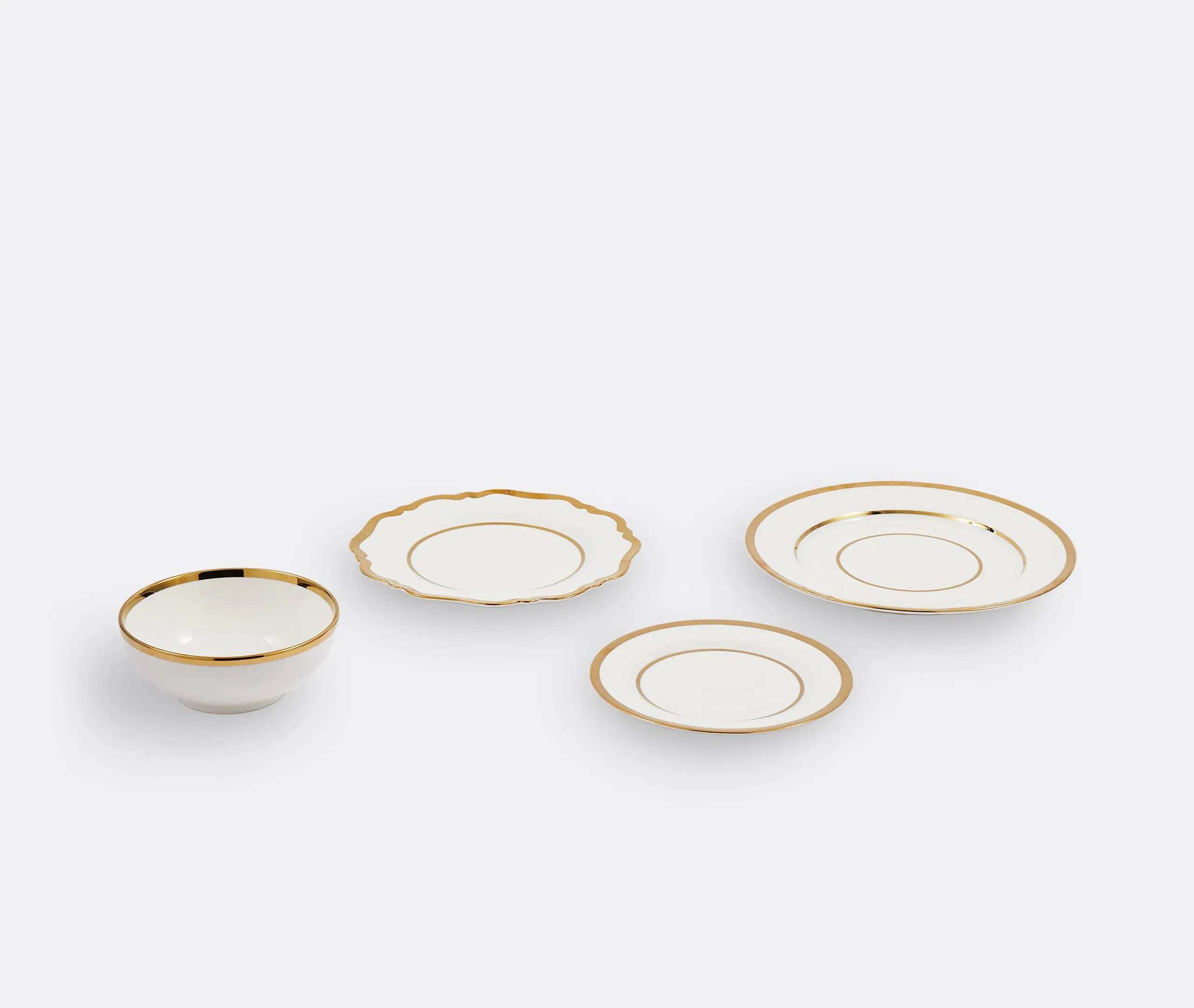 4-Piece Plate & Bowl Set with Gold Accents - White