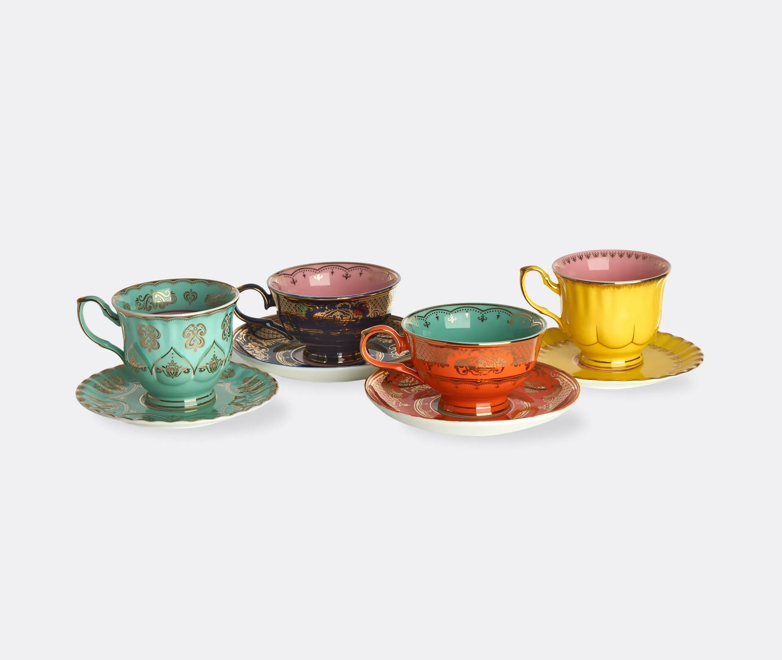 4-Piece Tea Cup Set with Saucers - Multicolor