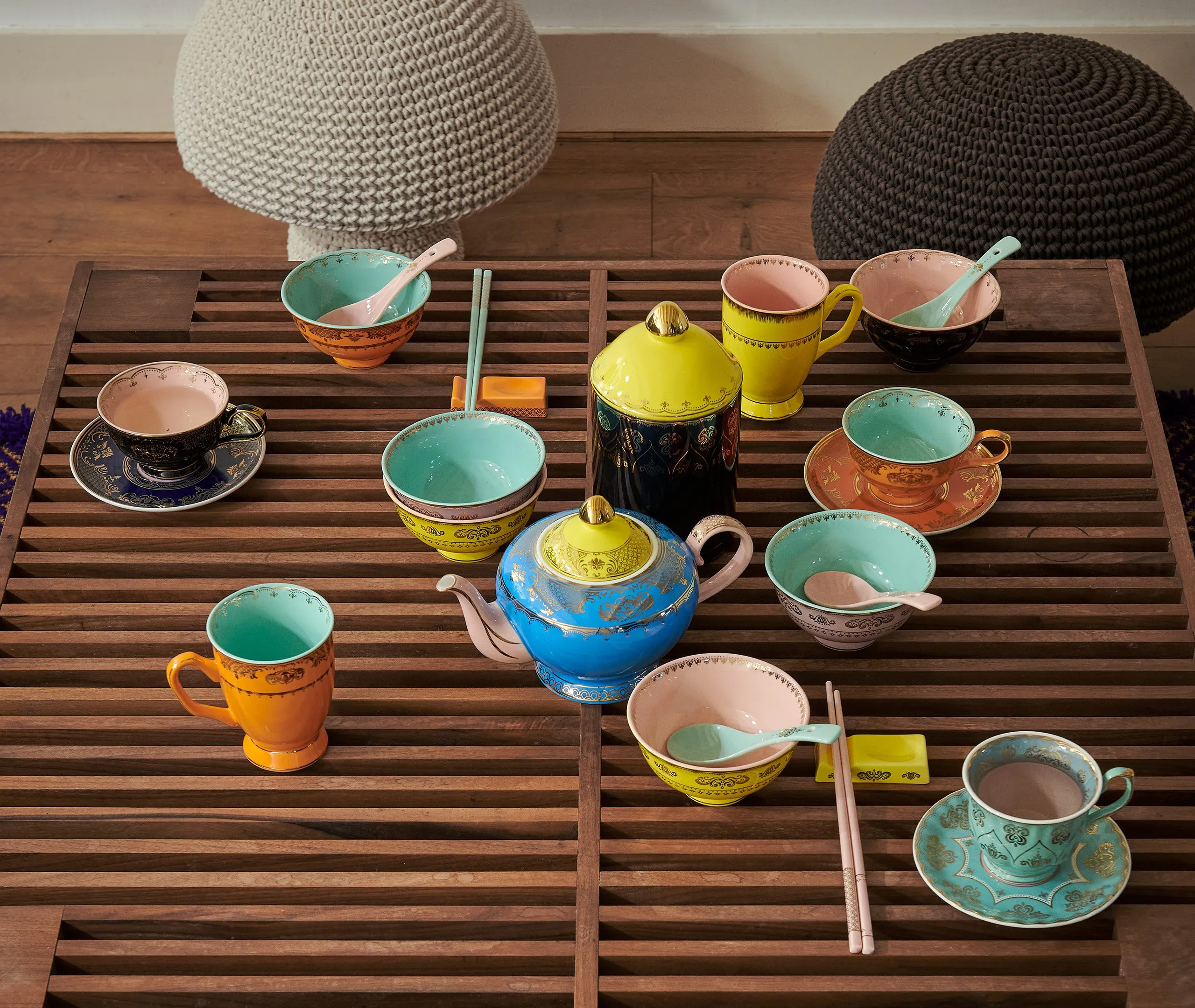 Asian Bowl Set with Accessories - Multicolor