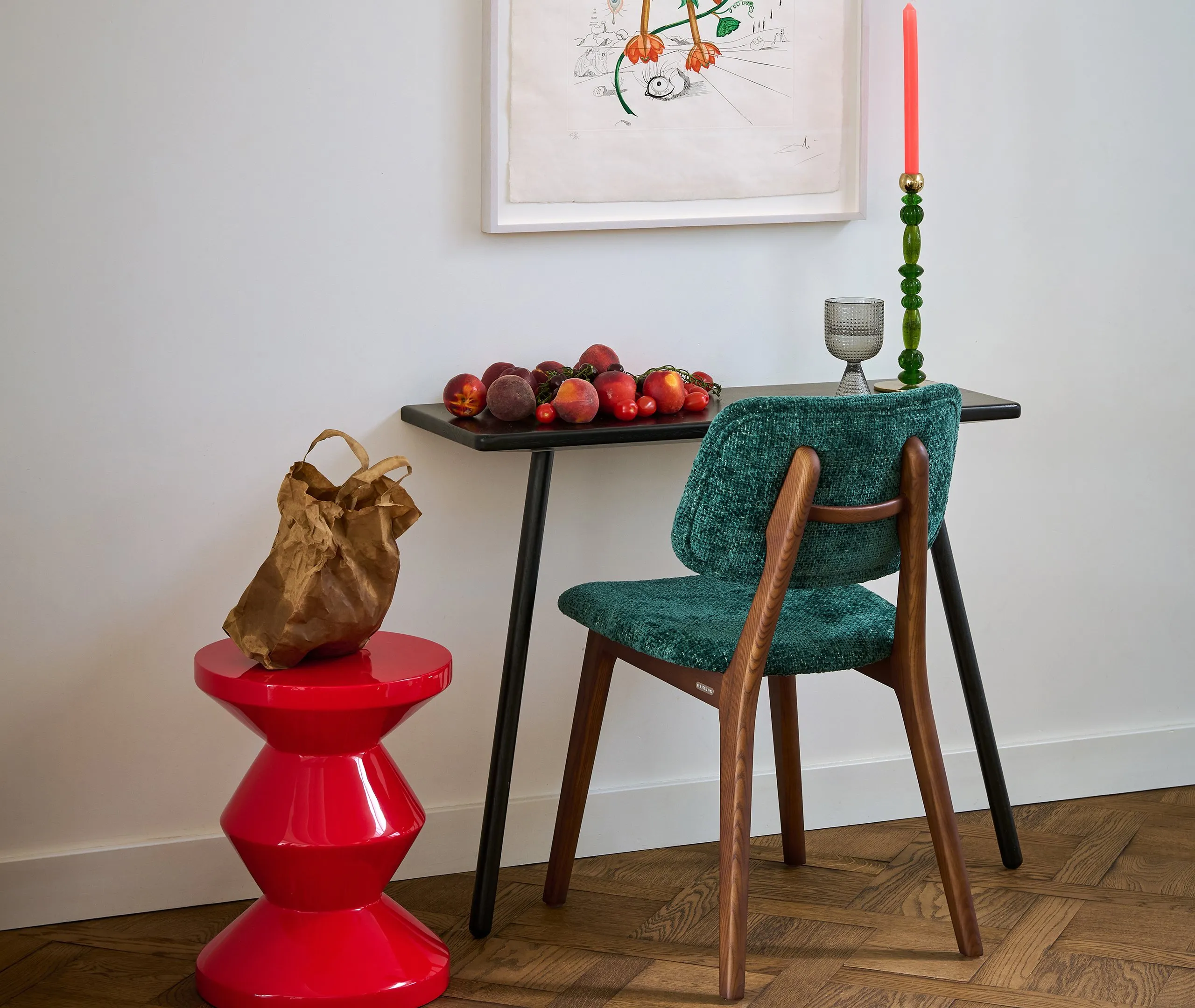 Beads Candle Holder - Green, Glass