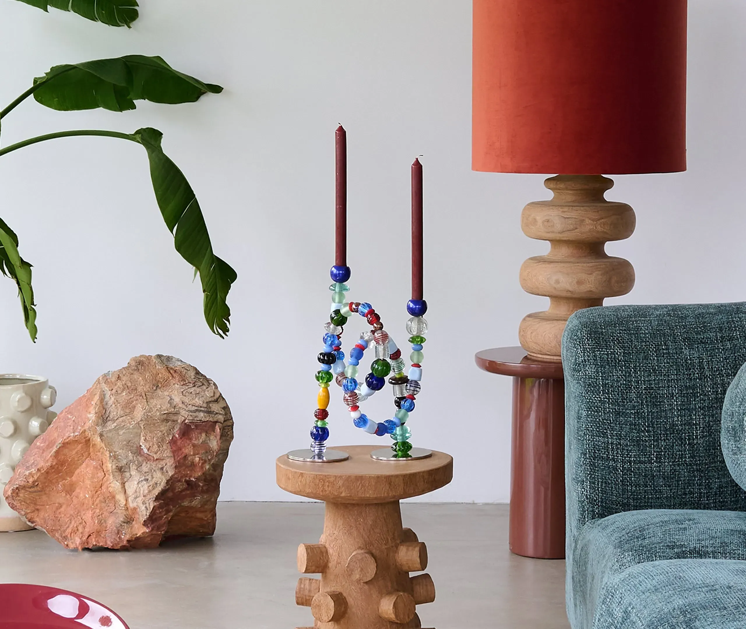 Beads Candle Holder - Multicolor, Glass