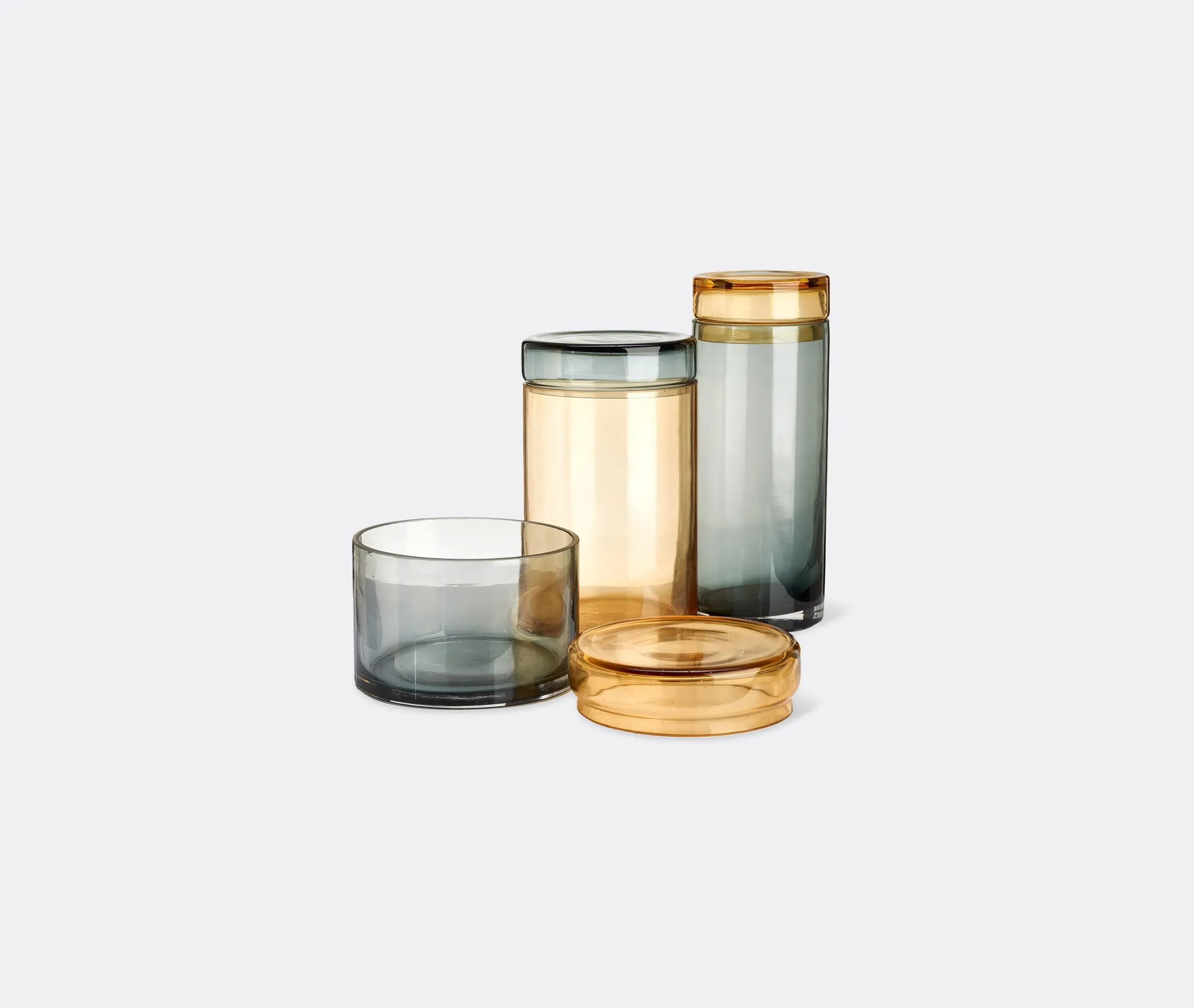 Caps & Jars Chic Mix Set of 3 Storage Jars - Cognac, Glass