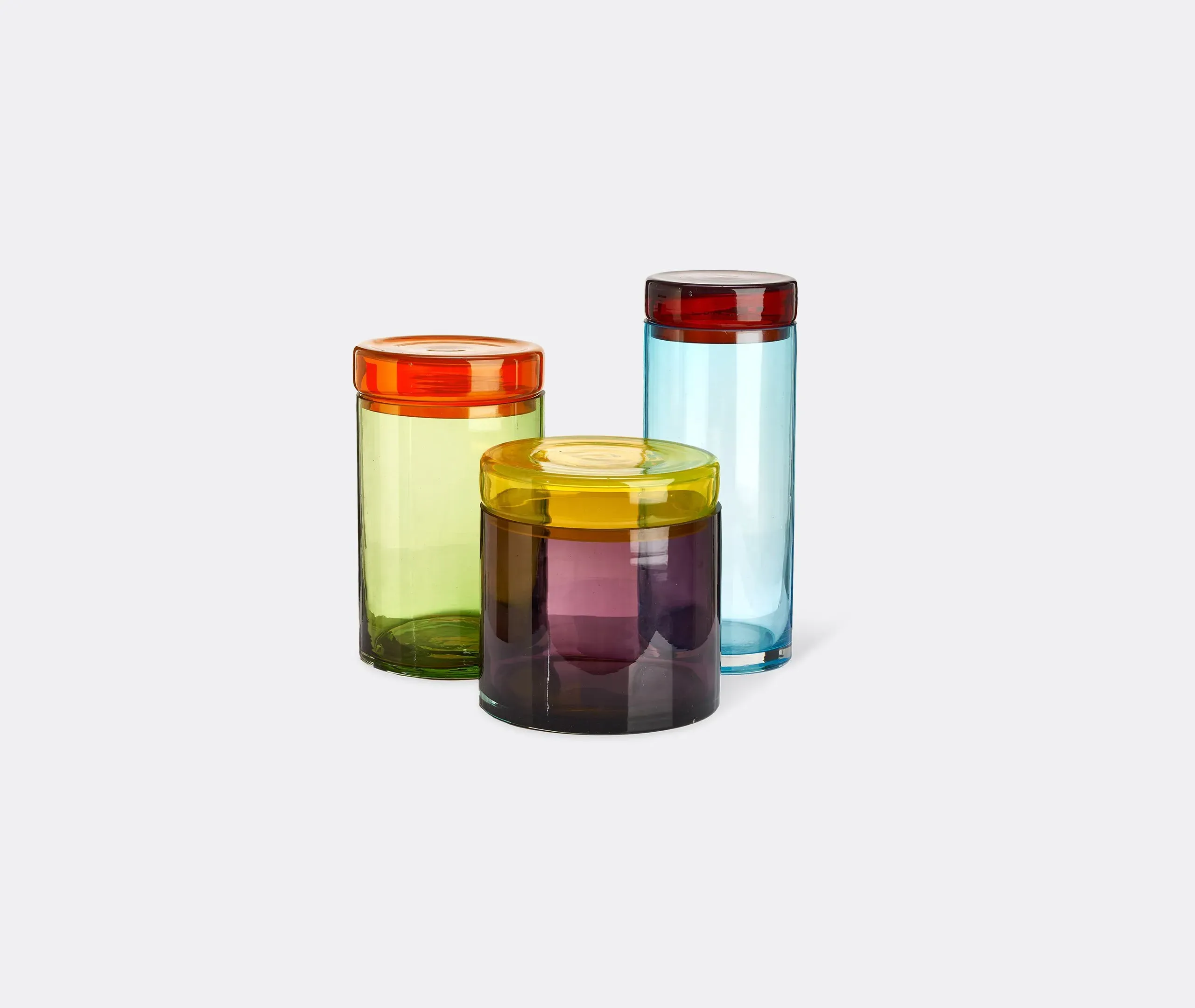 Caps & Jars Multi Mix Set of 3 Storage Jars - Multicolor, Glass