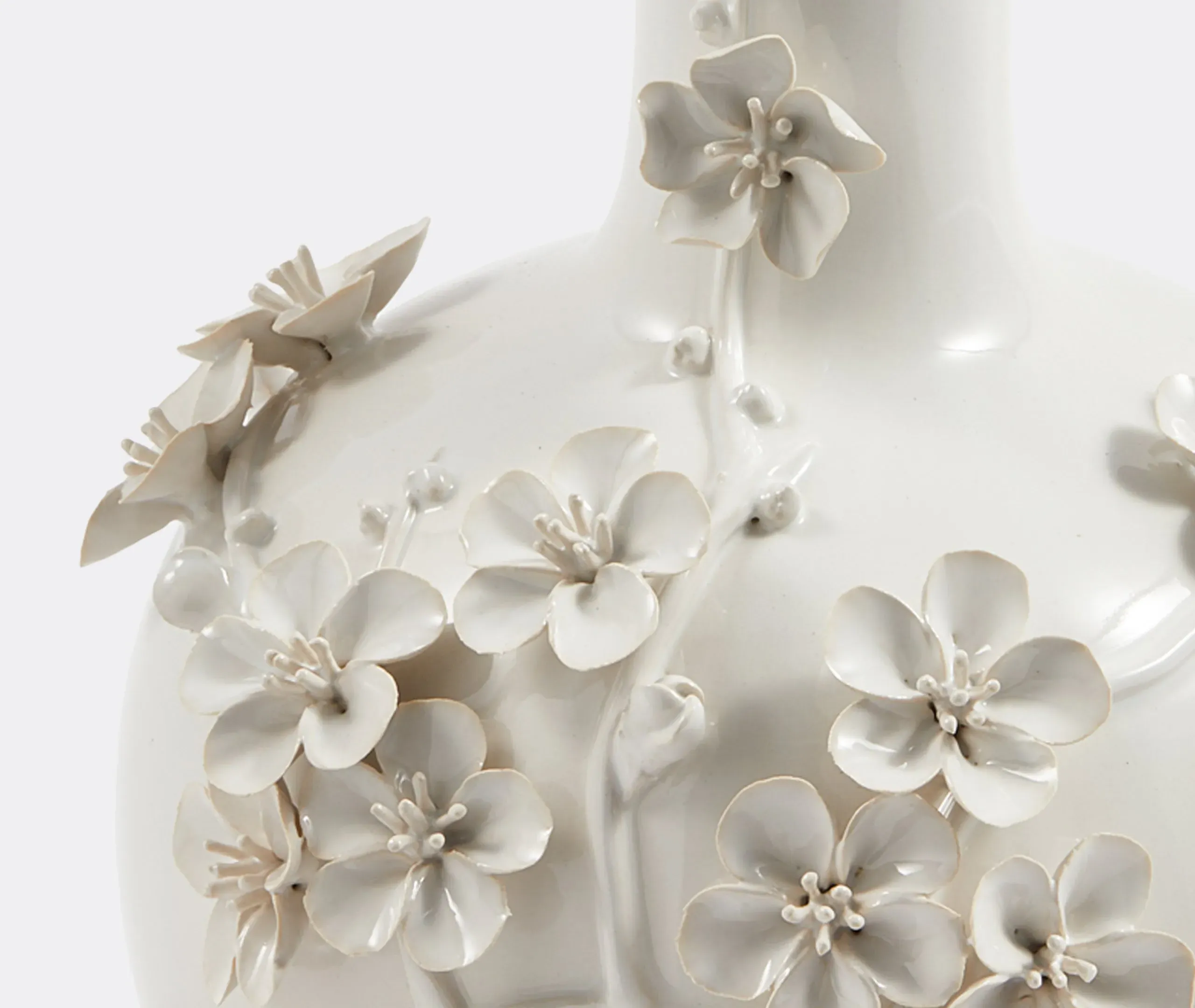Ceramic Vase with Floral Relief - White